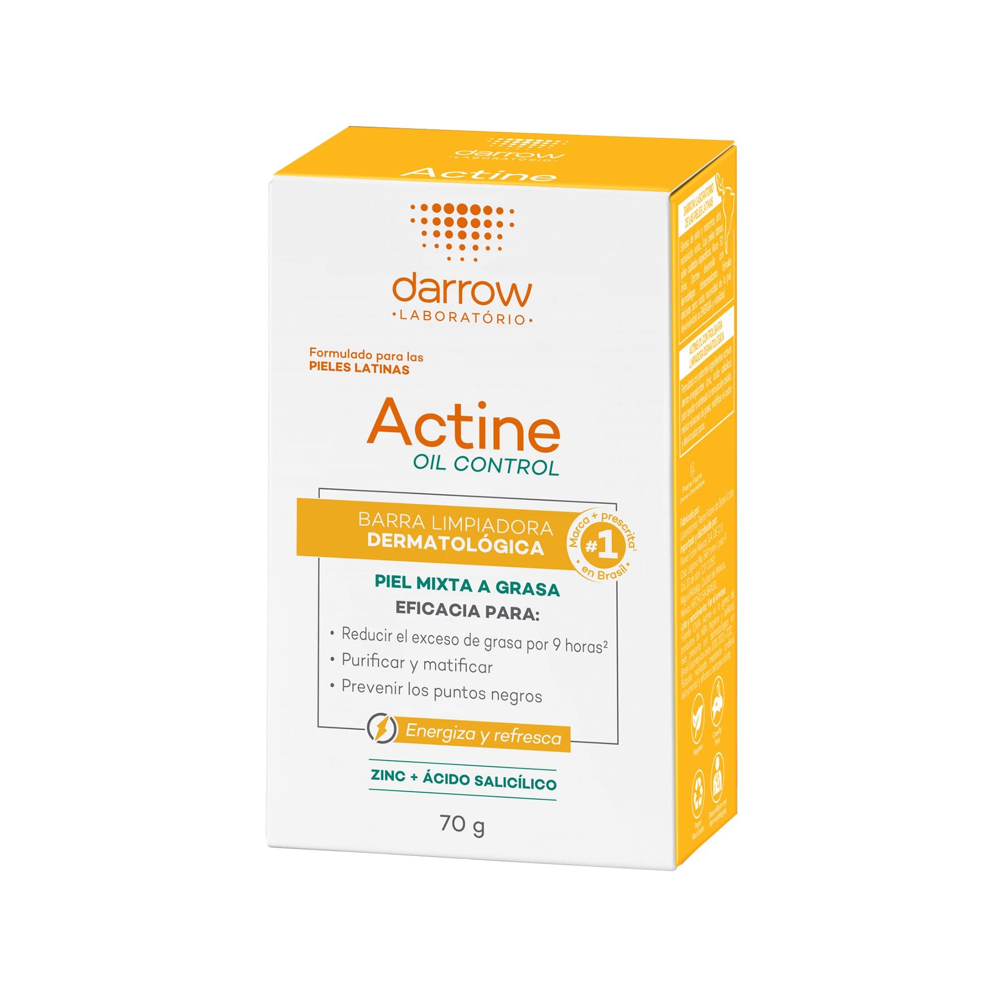 DARROW, Actine Oil Control Barra Limpiadora Dermatológica, Para Piel Mixta a Grasa, 70 g