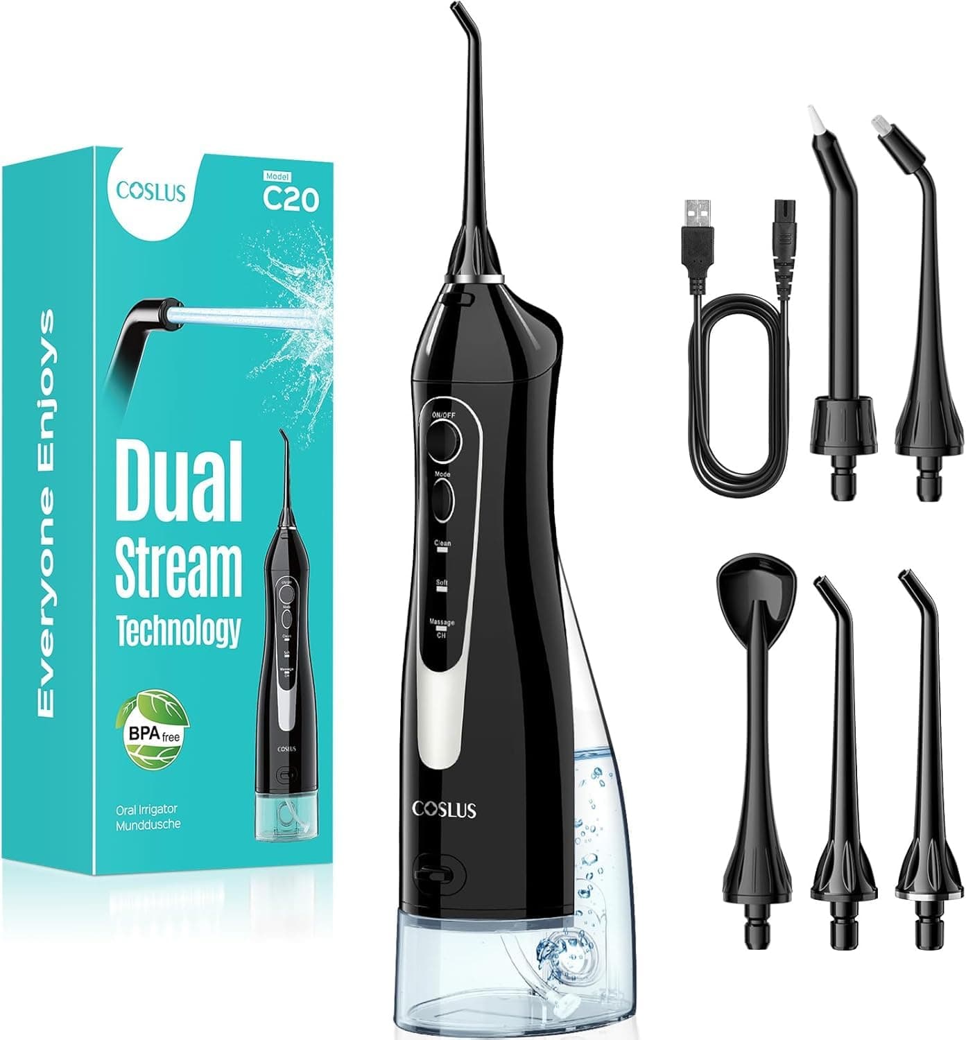 COSLUS C20 Irrigador Bucal Profesional, Pulsos de Alta Frecuencia Portátil
