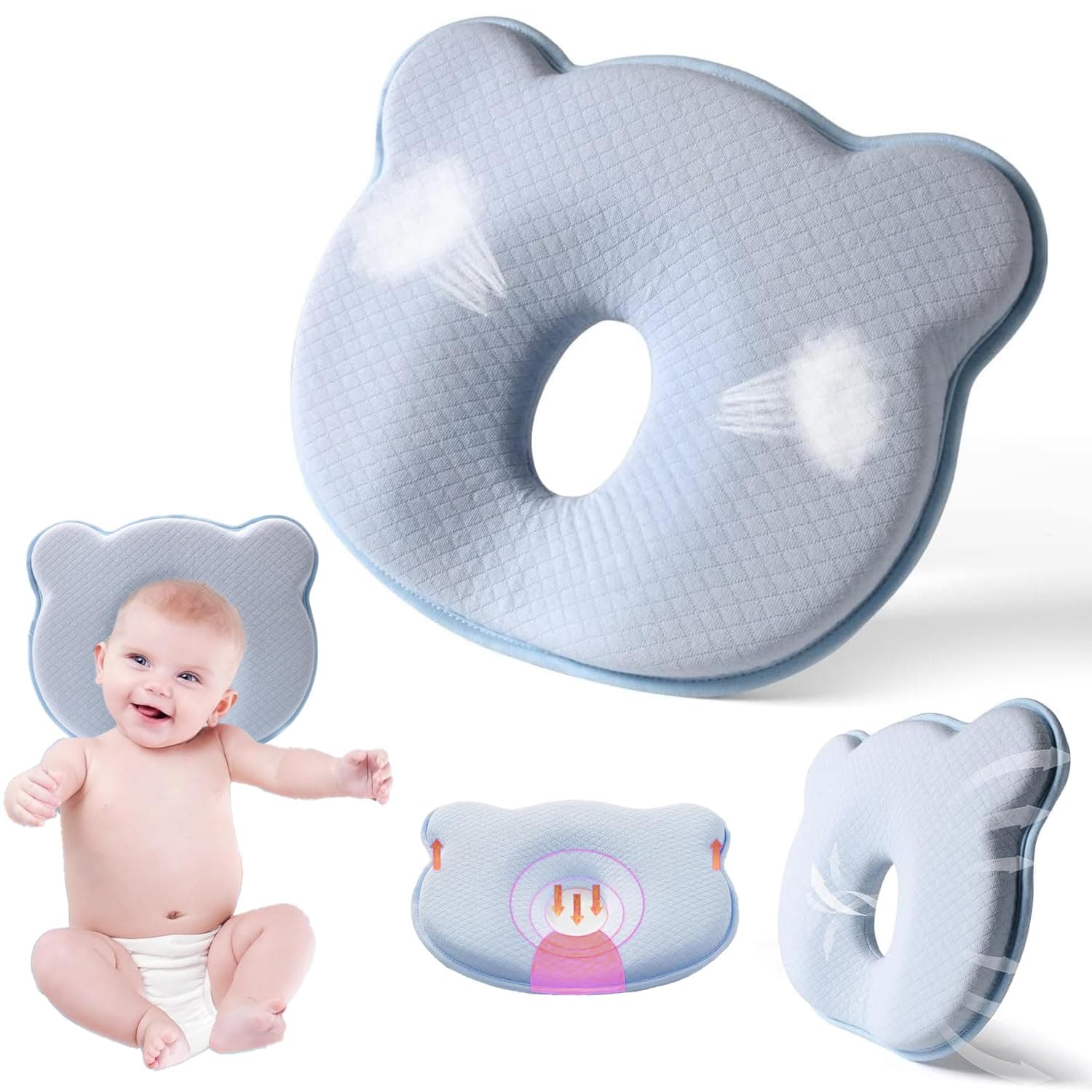 TOCOZOC Almohada de Bebé, Almohada para la Cabeza del Bebé para Prevenir el Síndrome de Cabeza