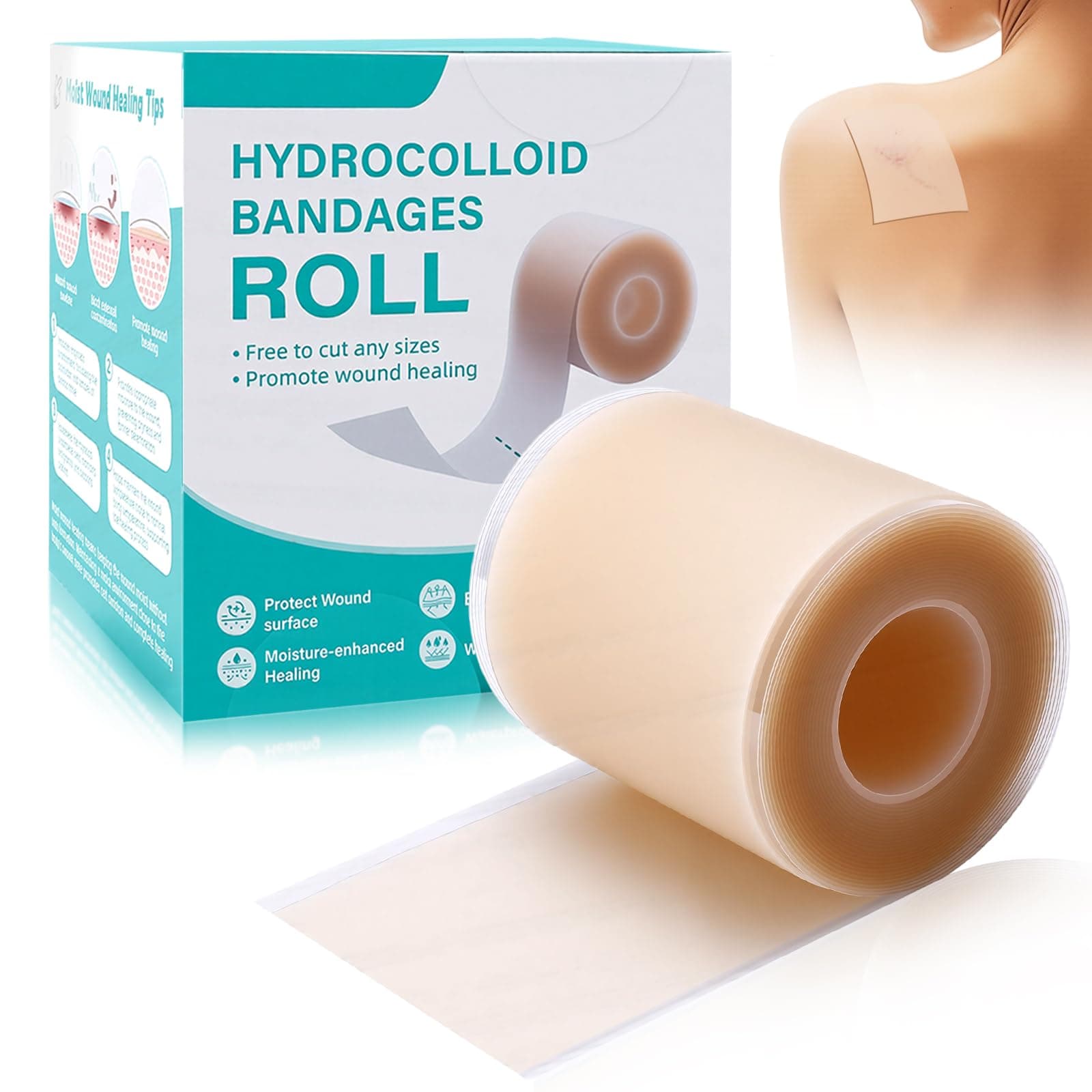 Hydrocolloid Roll 5CM*3M, Hydrocolloid Bandages Roll, Para el Cuidado de Heridas, Láminas de