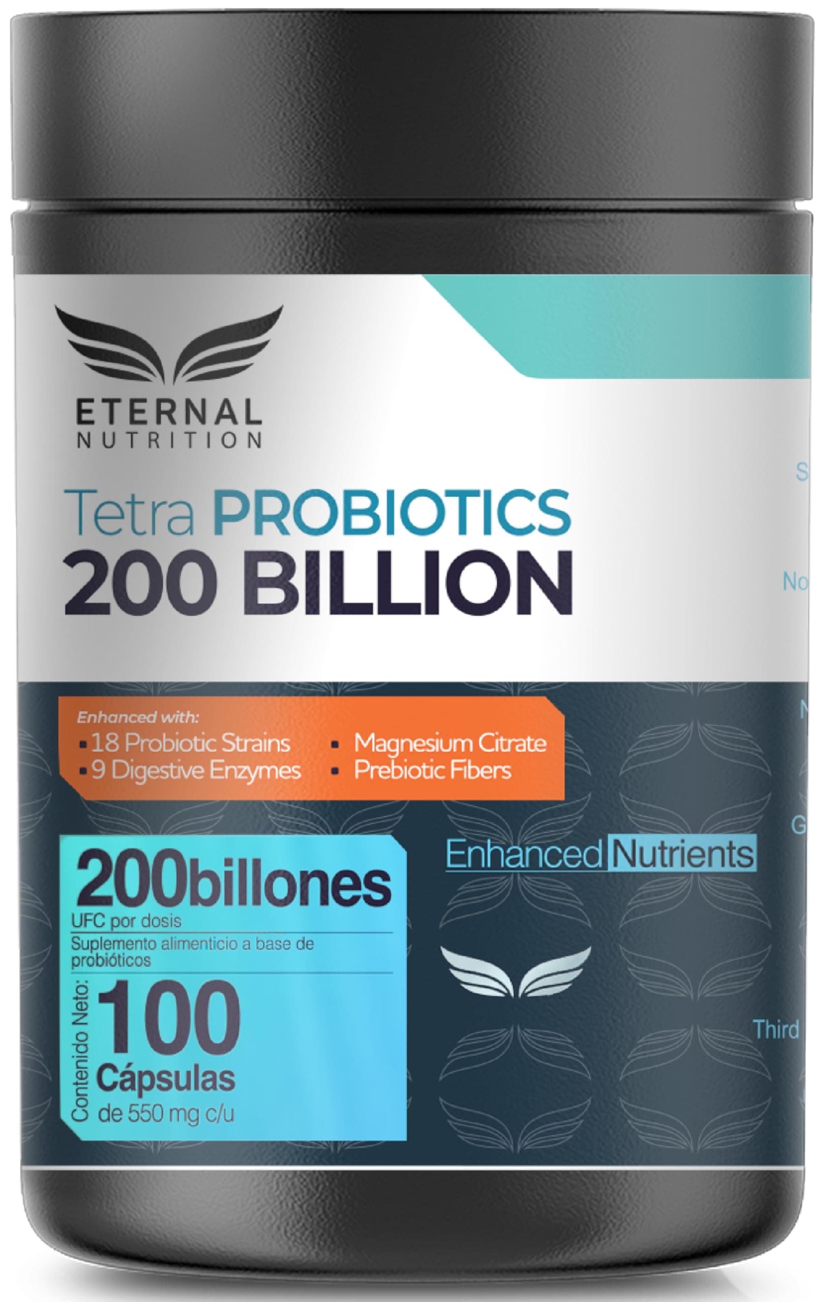 ETERNAL NUTRITION Tetra: Probióticos 200 Billones UFC (100 Cápsulas)
