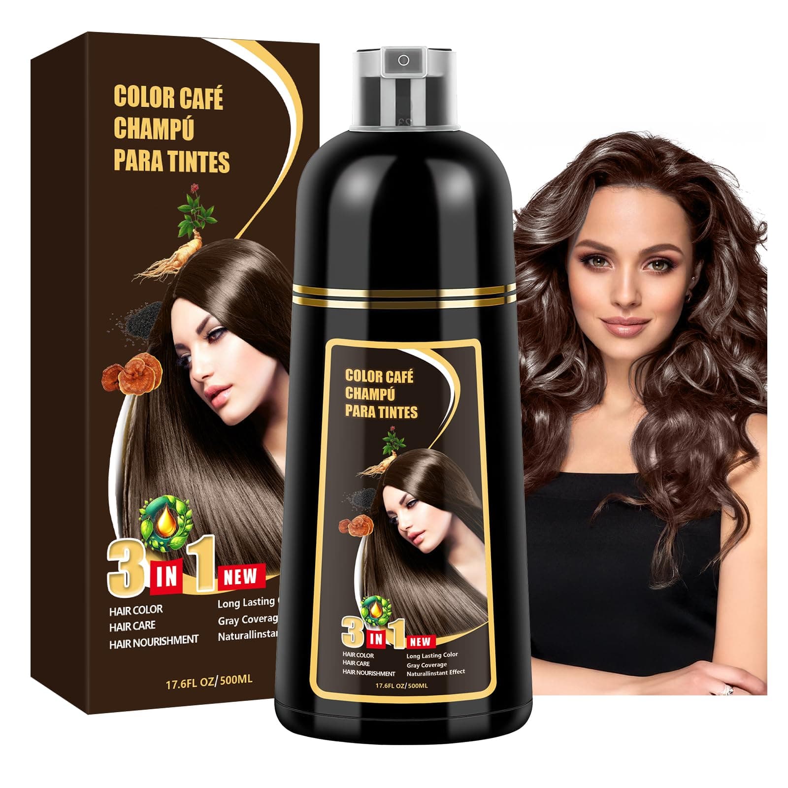 Shampoo para Canas, Hair Dye Shampoo 3 en 1 de Funciones de cuidado cabello, Shampoo
