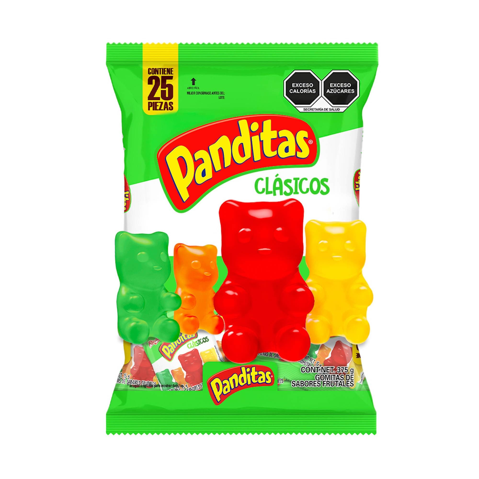 Mini Panditas, Gomitas de Sabores Frutales. Bolsa de 25 Piezas de 15 Gramos