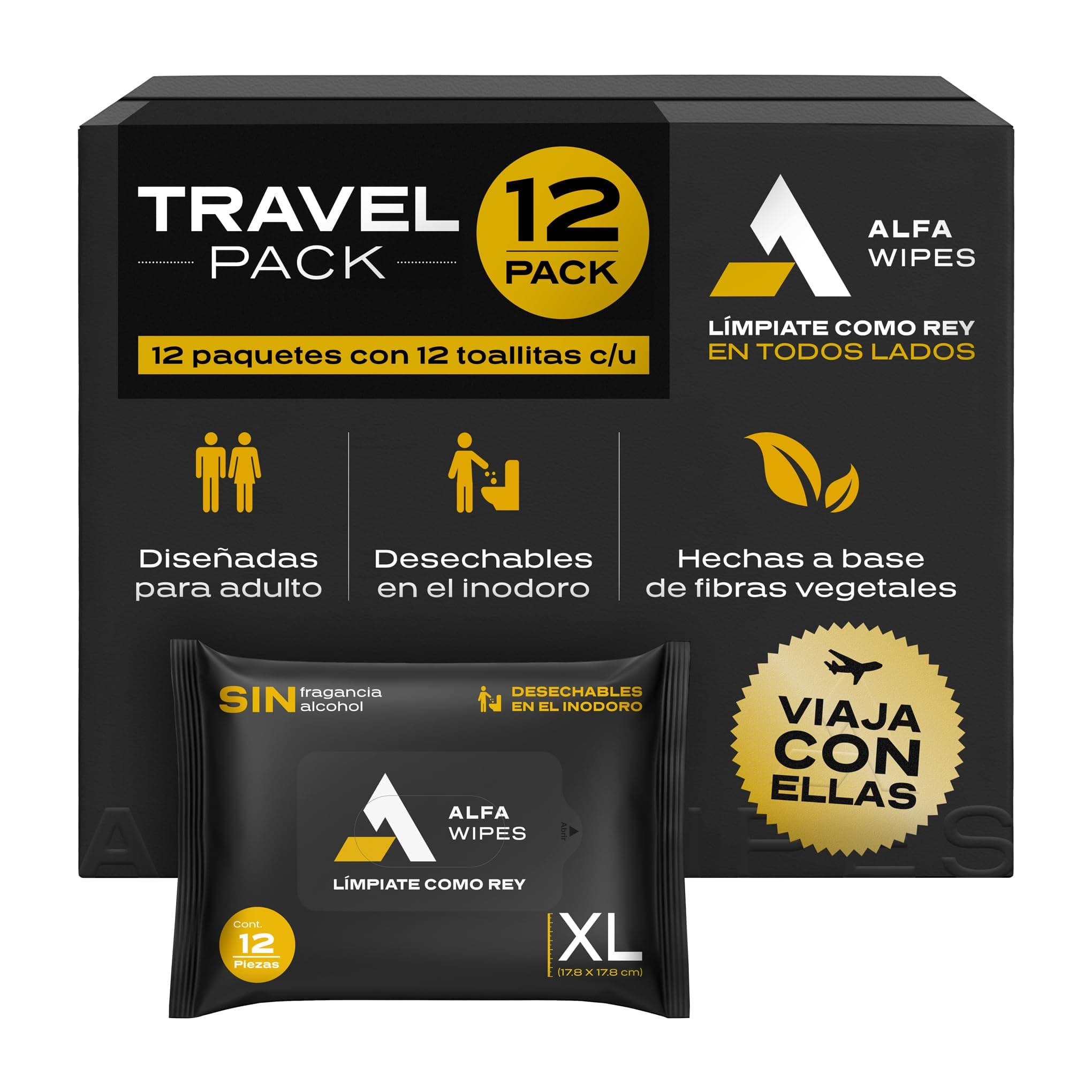 Alfa Wipes Toallitas Humeda Adulto Extra Grandes (Travel Pack)