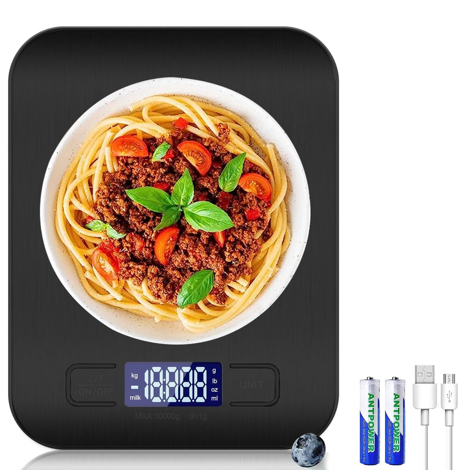 ZENSUKYE 10kg/1g Báscula de Cocina Peso Cocina Digital USB Recargable Balanza de Alimentos de Alta