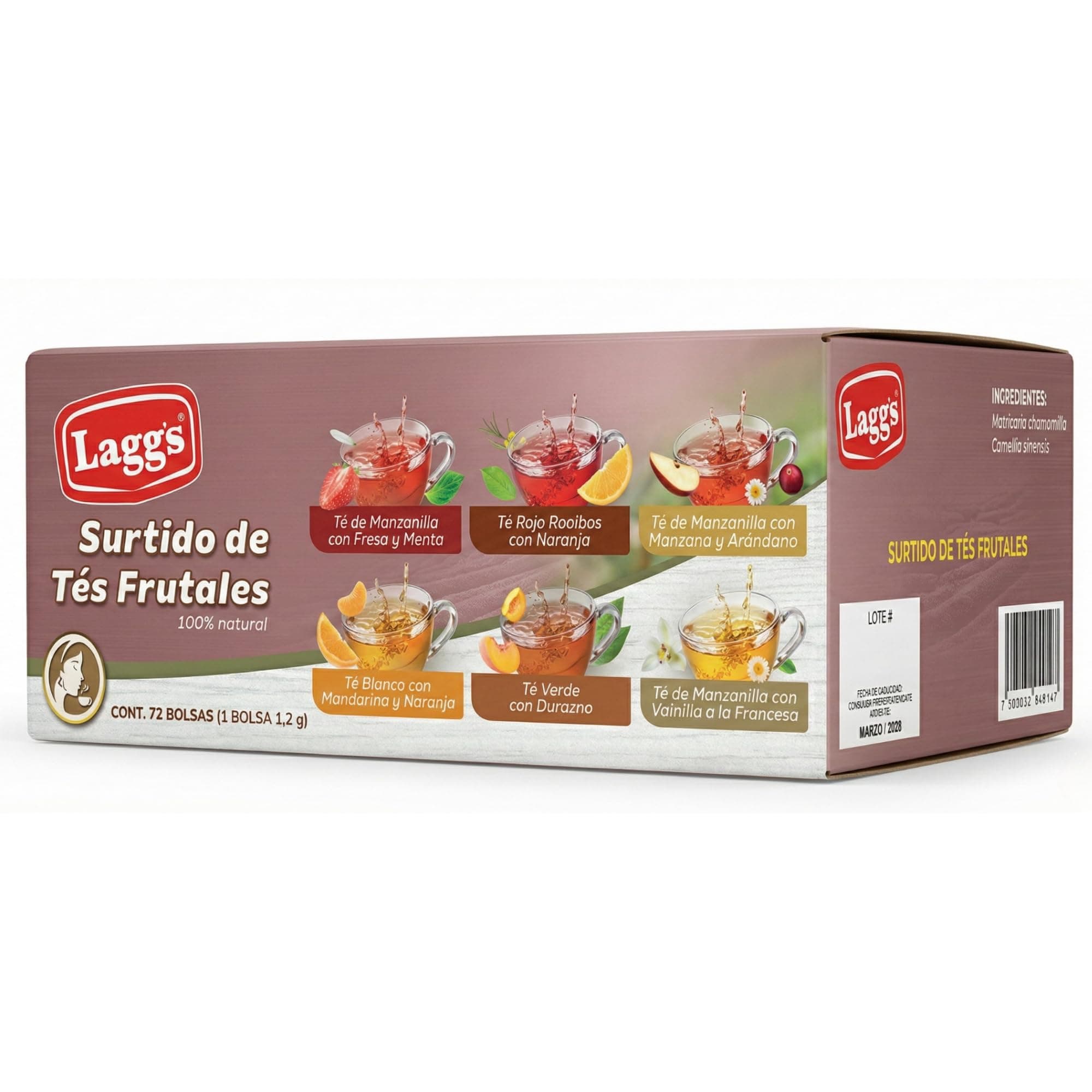 LAGG'S - Surtido de Tés Frutales - 72 Sobres - 6 Sabores 100% Naturales: Fresa