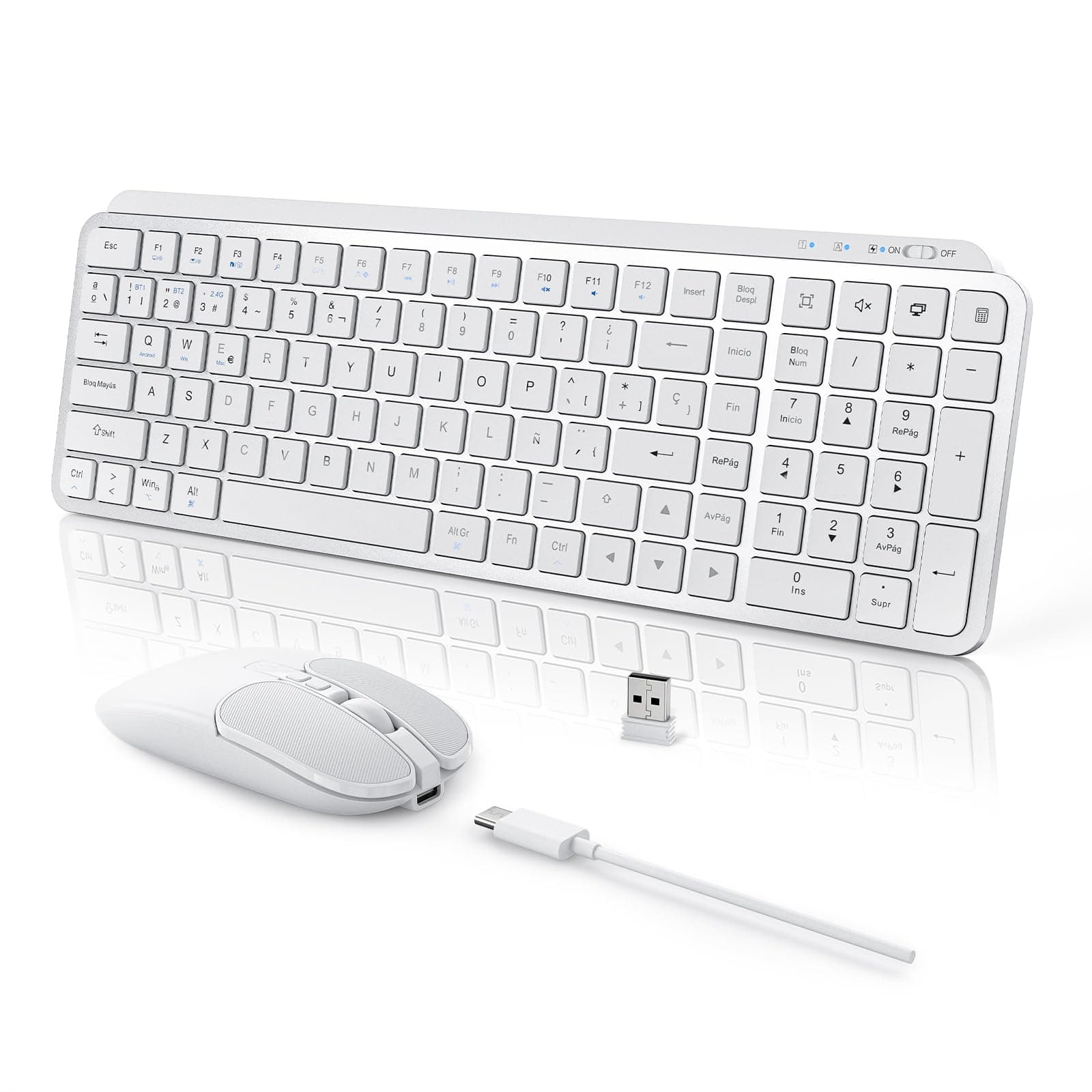 EASYTAO Teclado y Mouse inalámbrico Recargable, Bluetooth y 2.4 GHz