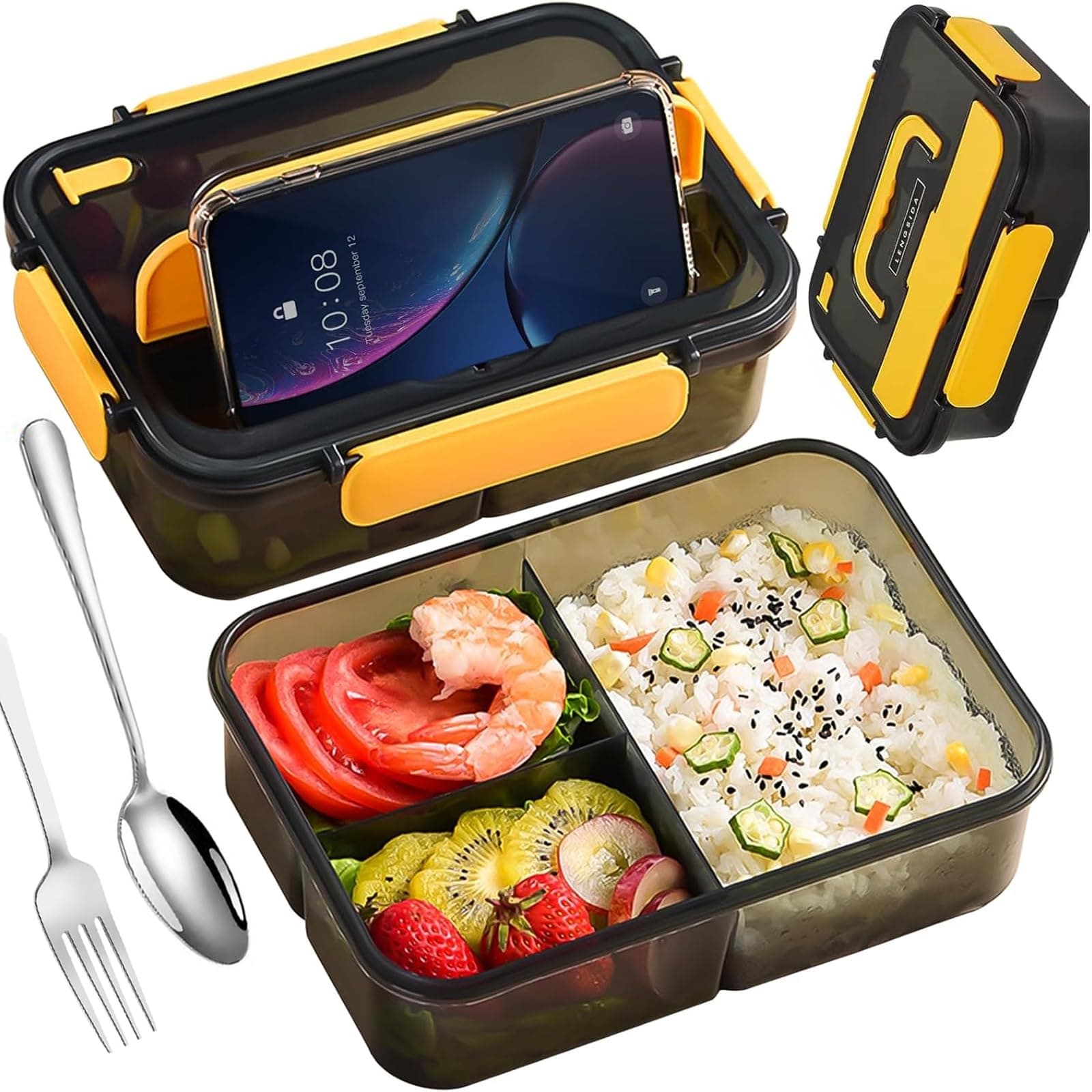 LENGSIDA Bento Box, 1500 ml Lunch Box, 3 Compartimentos, Antiderrames