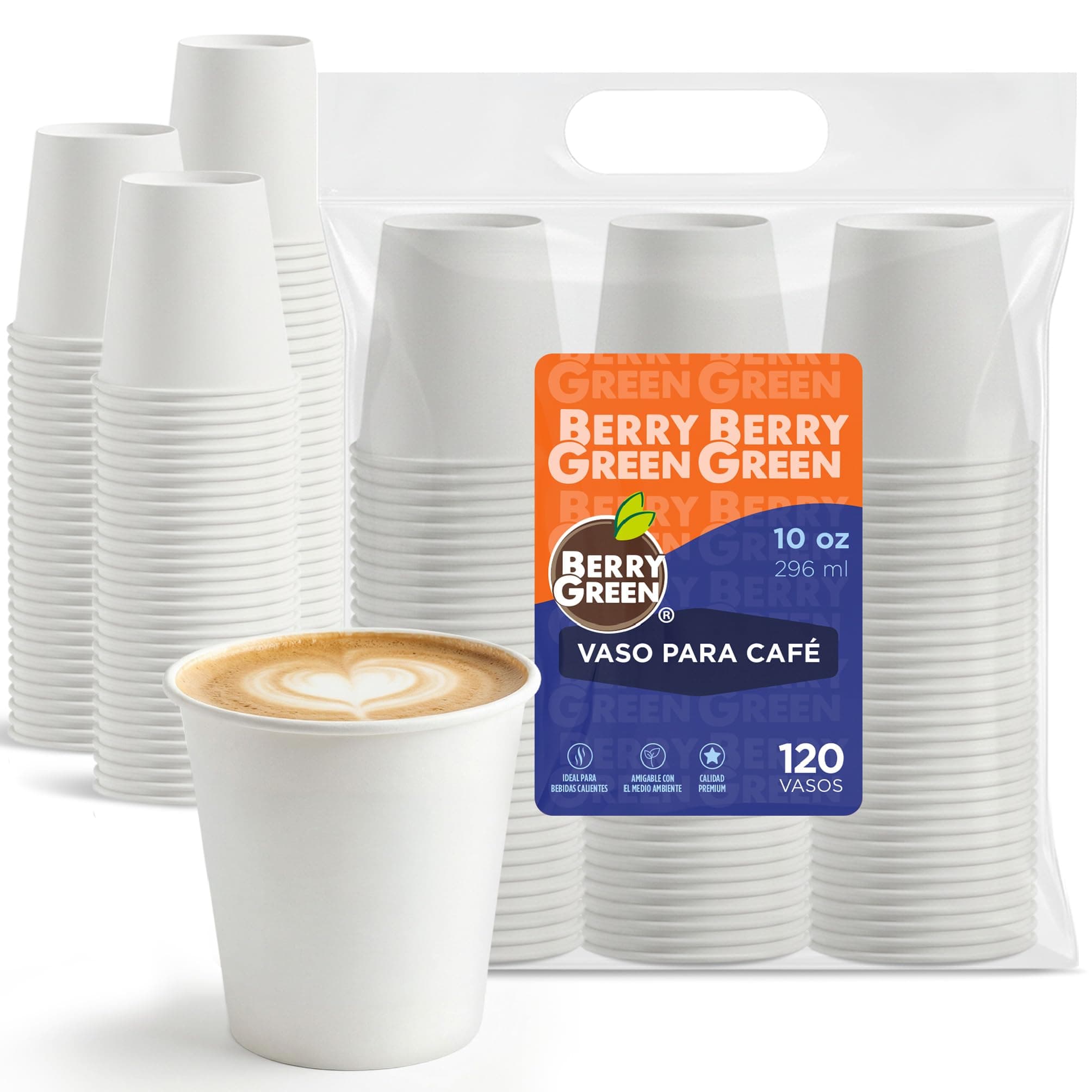 BERRY GREEN Vasos Blancos para Café