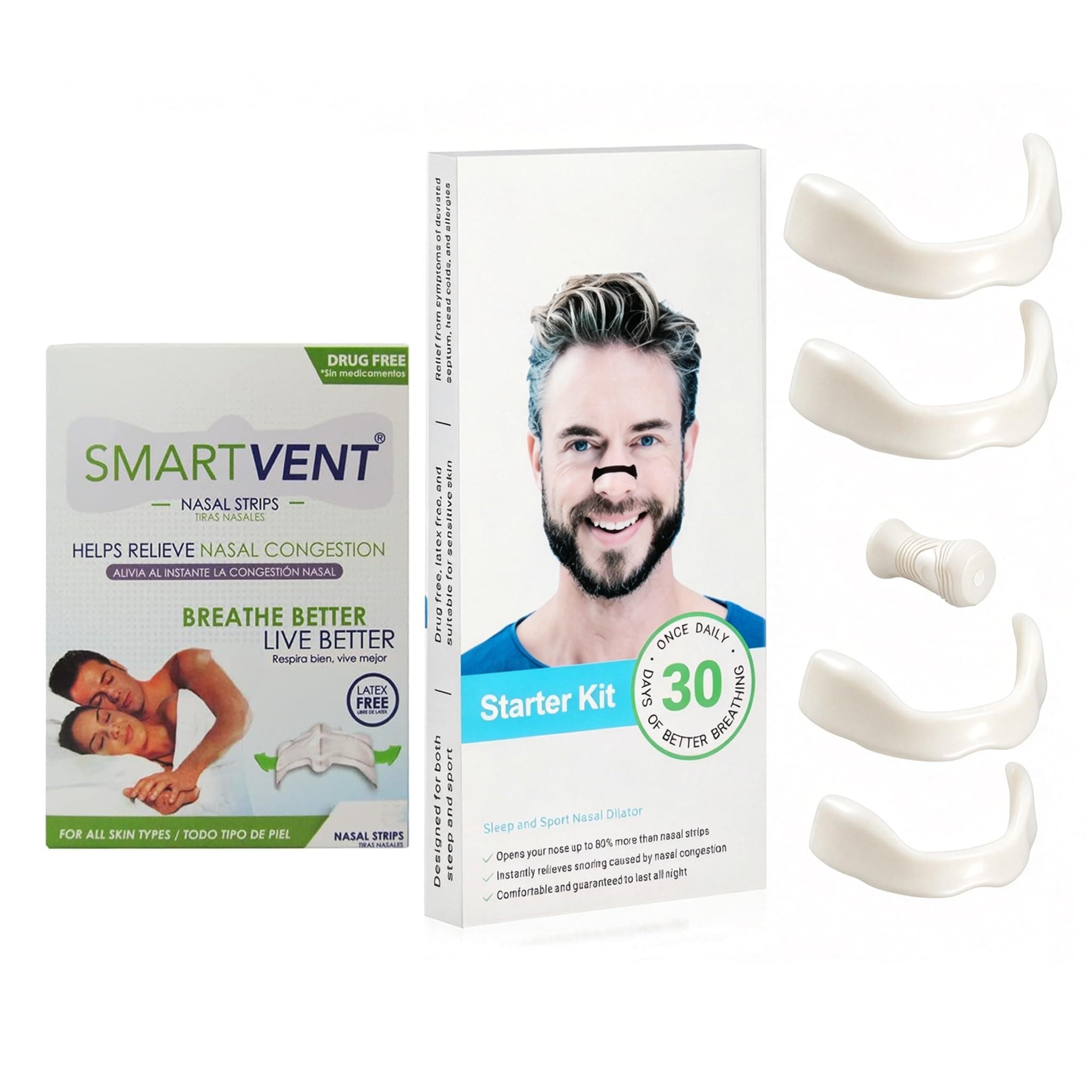 SMART ventilación 40 tiras nasales libres de medicamentos y látex que alivian al instante la