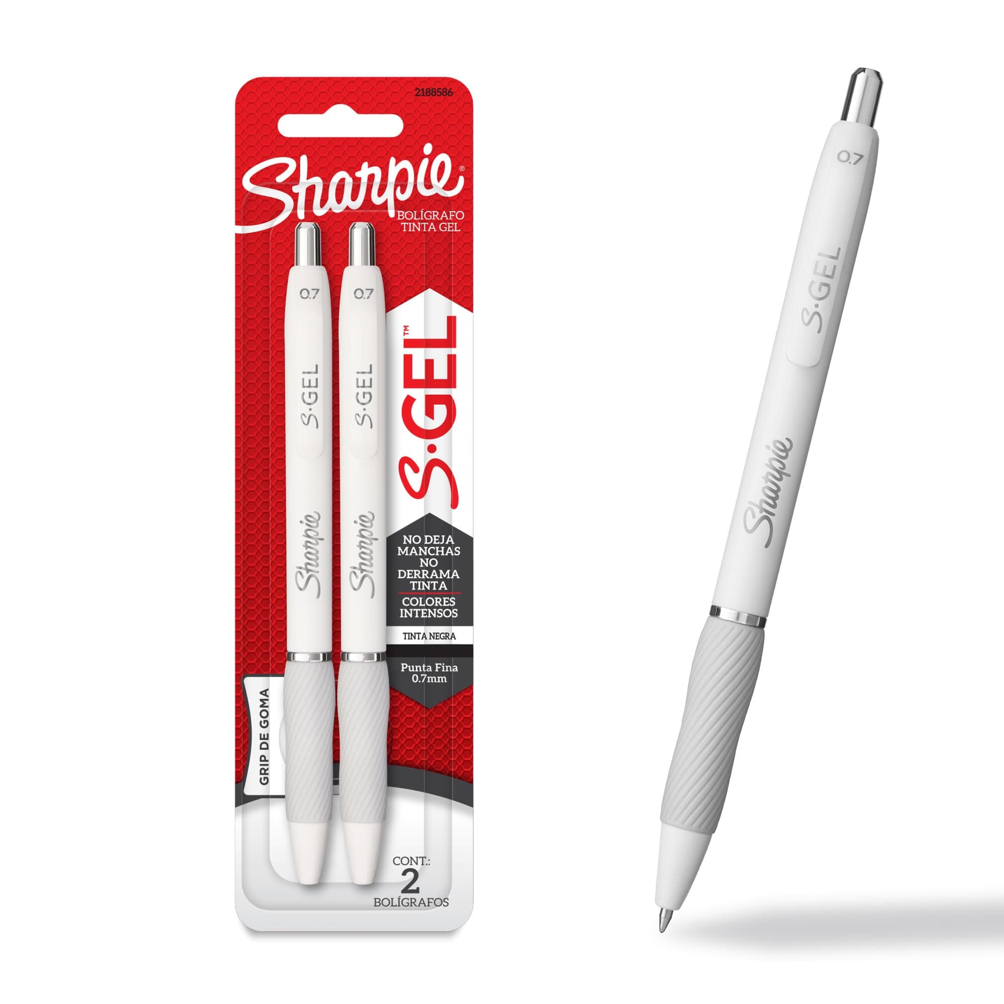 Sharpie® S-Gel, Bolígrafo de Gel, Punta Media (0.7 mm), Barril Blanco, Negro, 2 Piezas, 2188586