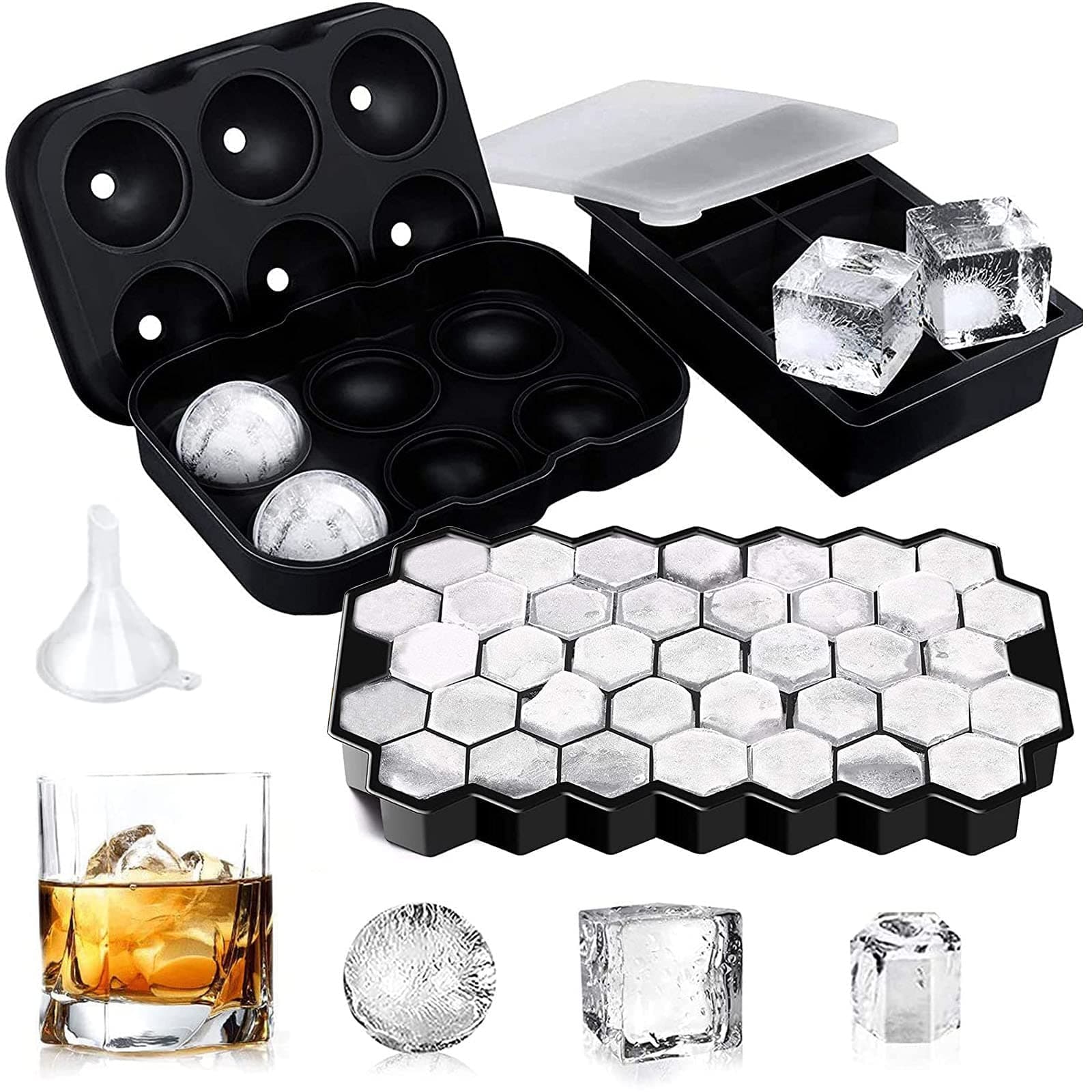 Sendowtek 3 Piezas Molde de Silicona para Hielo en 3D Molde para Cubitos de Hielo Bandeja para