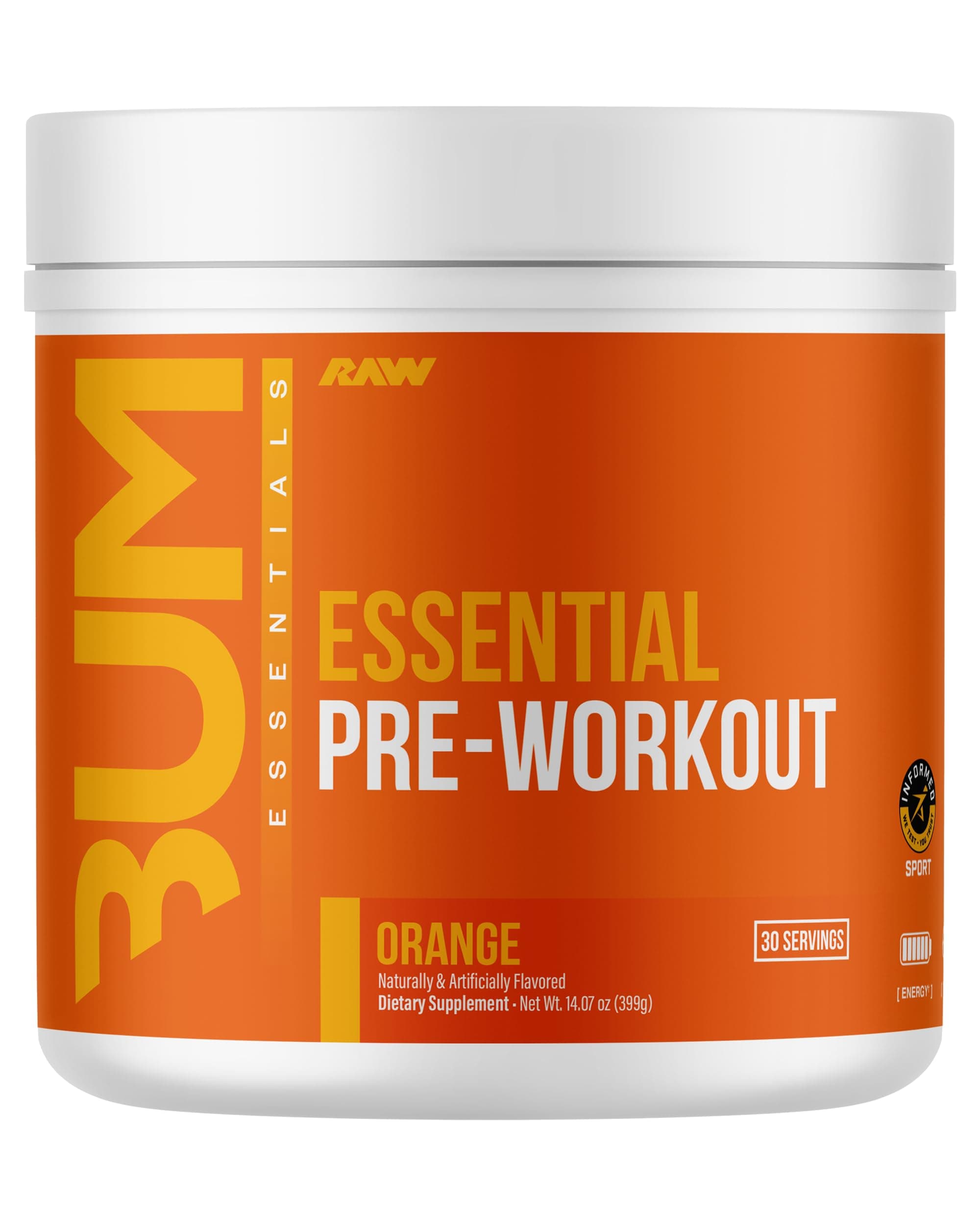 Raw cbum essential pre workout pre entrenamiento 30 servicios sabor naranja