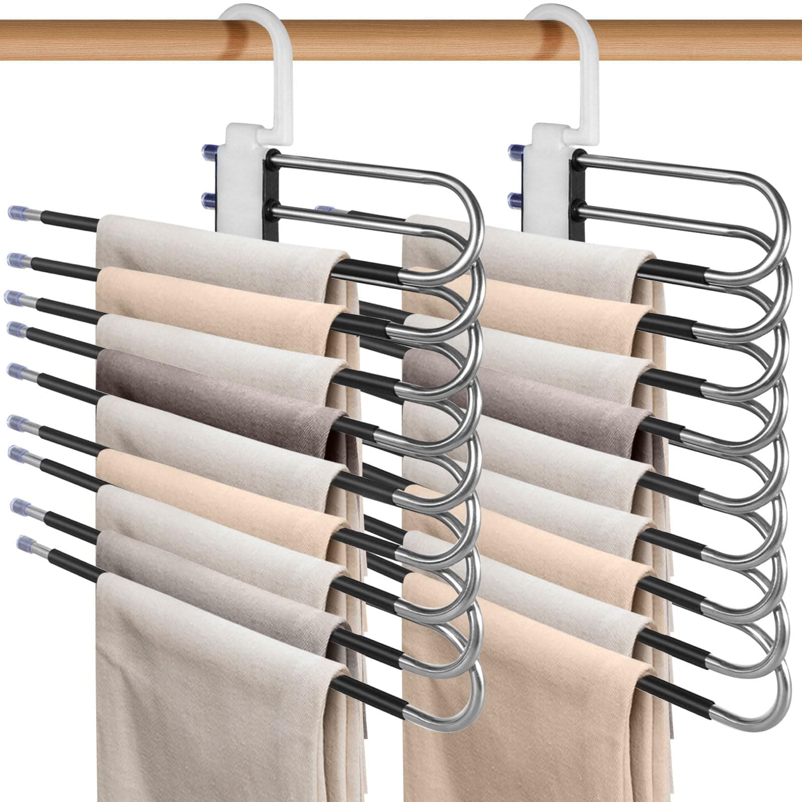 2PCS Perchas Ganchos Para Pantalones Ropa De 9 Niveles De Acero Inoxidable Multifuncional Perchas