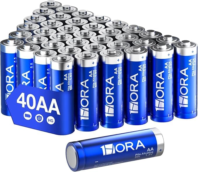 1 Hora Pilas AA, Paquete de 40 Baterias Alcalinas AA industriales LR6 1.5V, Desechables de Alto