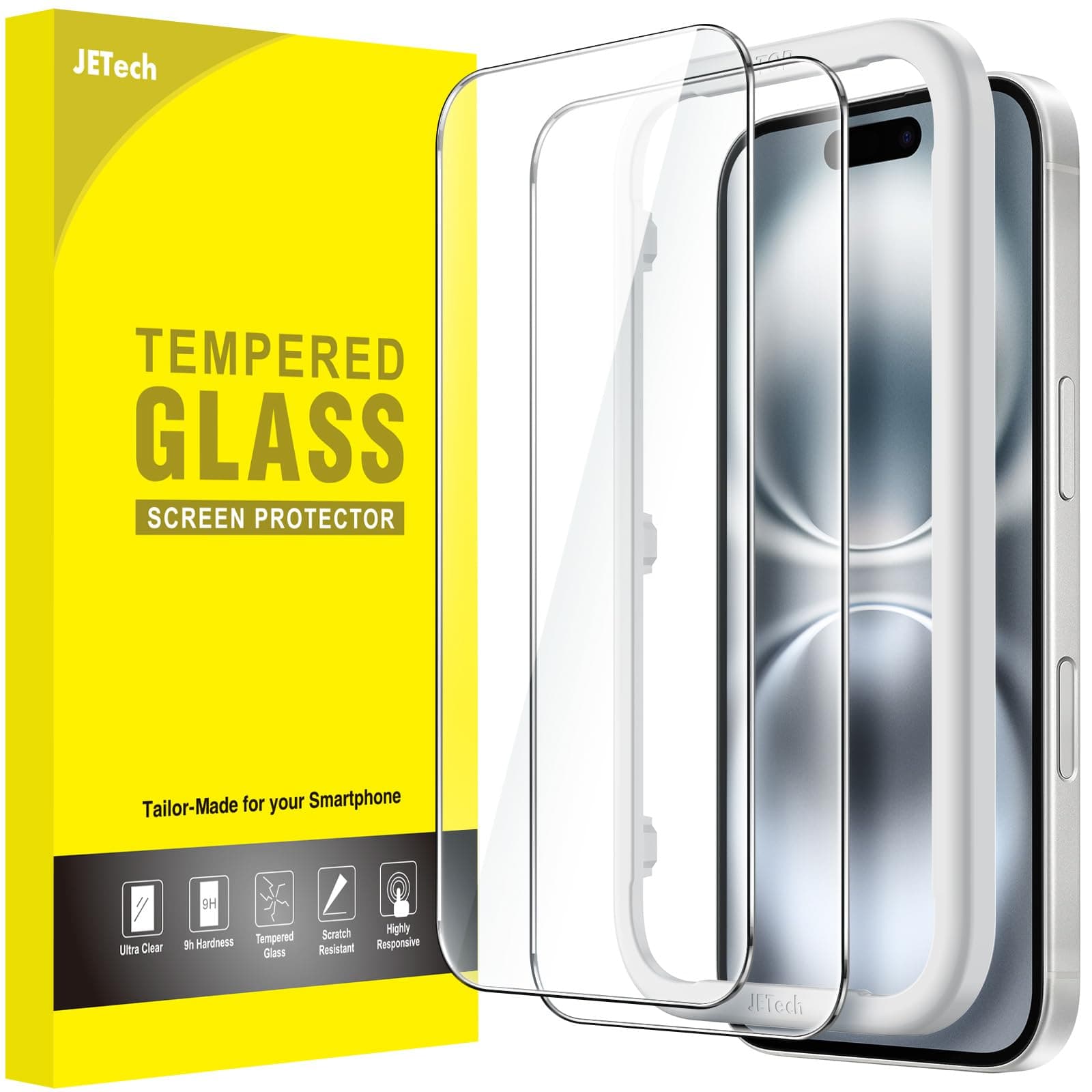 JETech Protector Pantalla para iPhone 16, 2 Unidades