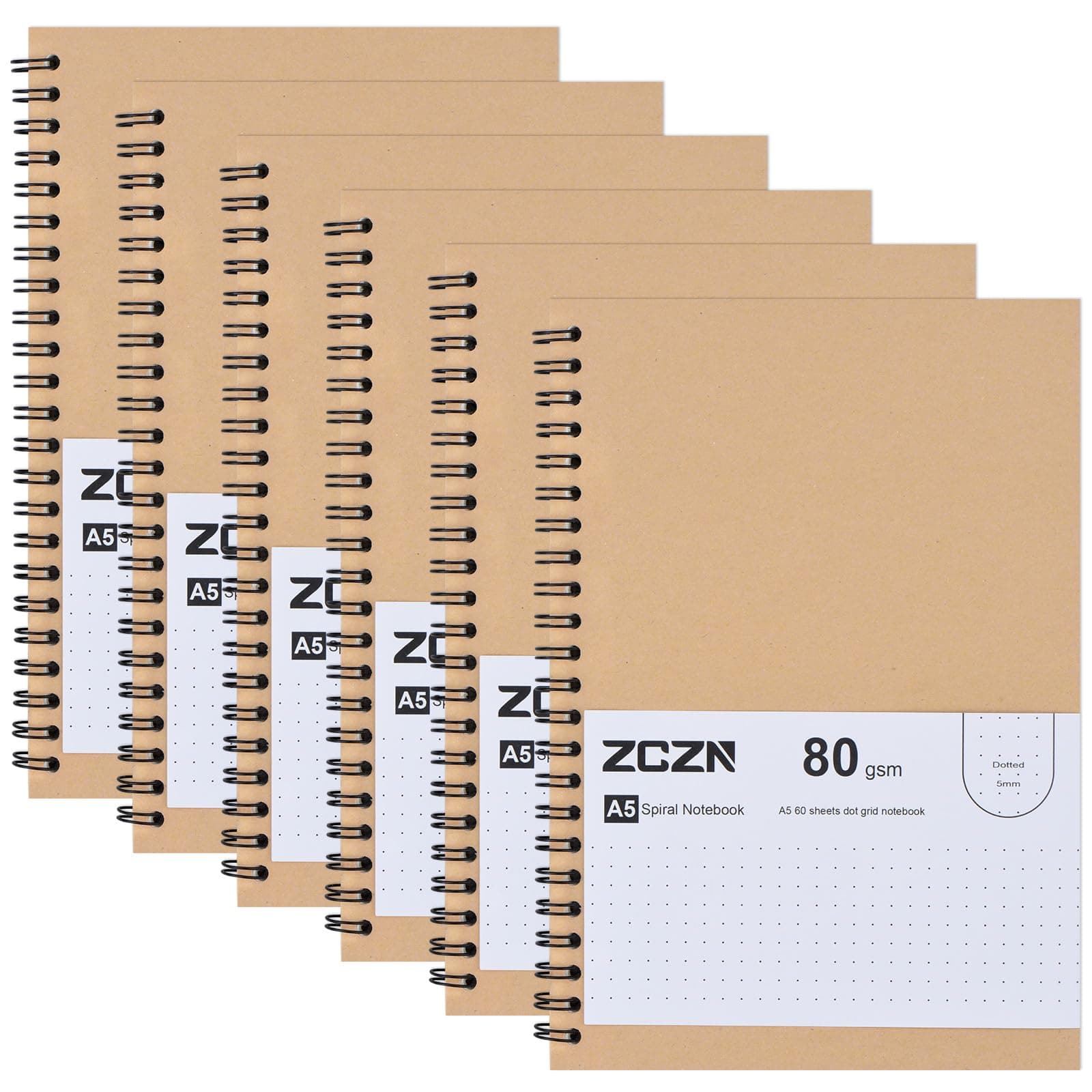 ZCZN Cuaderno en Espiral, Cuaderno de Notas Cuadernos de Puntos A5 Libreta de Notas con 60 Hojas