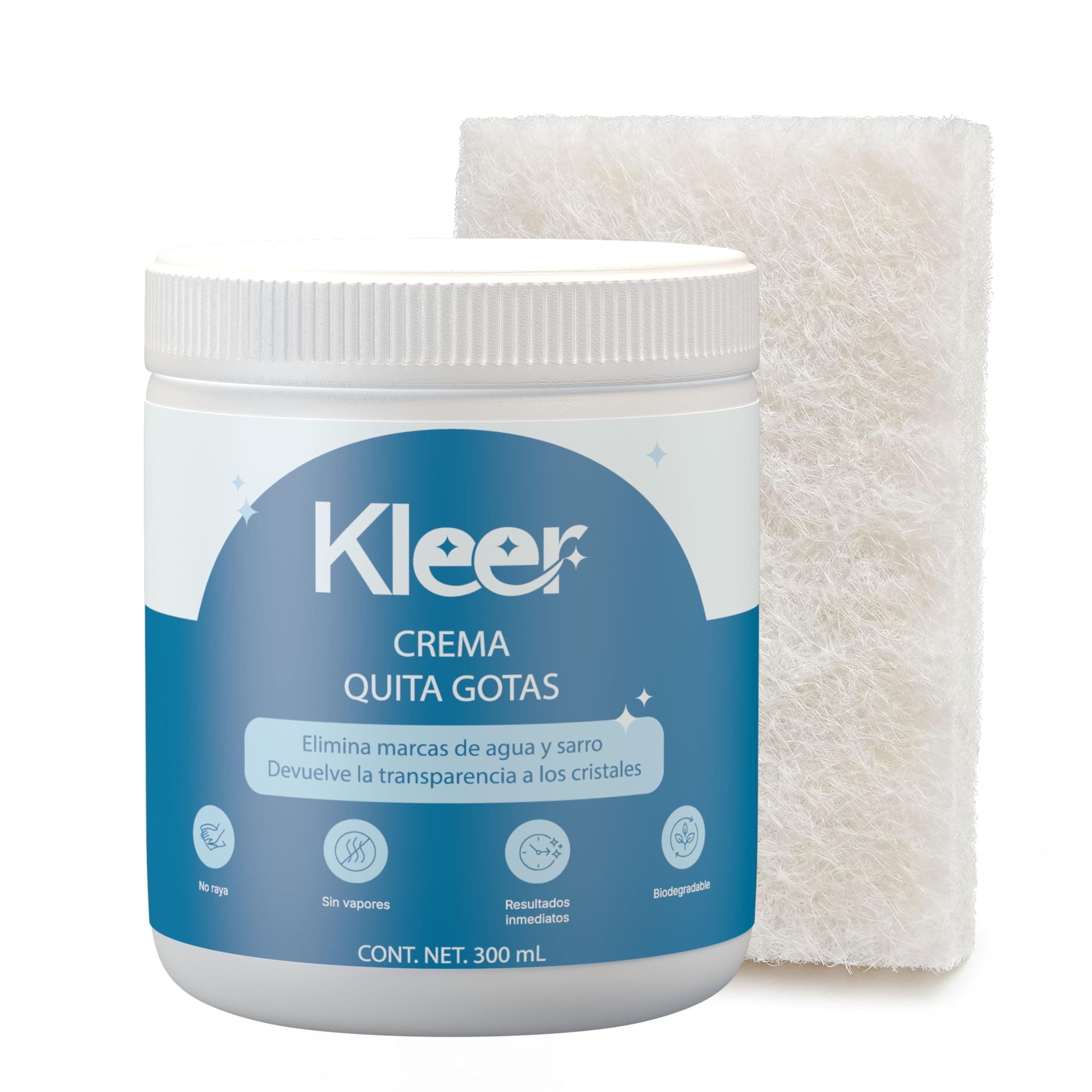 Kleer Crema Quita Gotas y Sarro 300ml — Elimina Manchas de Agua en Cristales