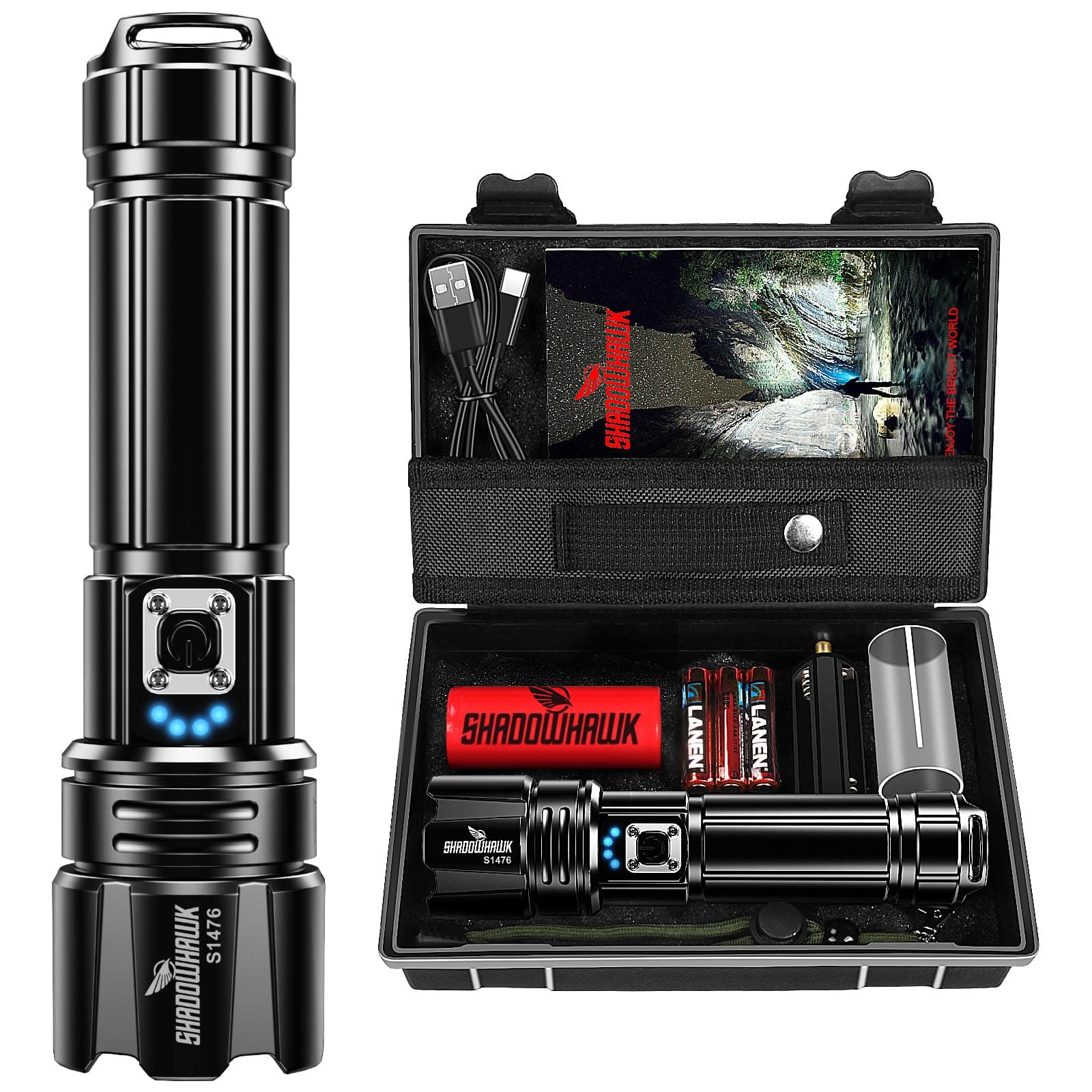Shadowhawk Linterna LED Recargable de alta Potencia Potente 100,000 Lúmenes