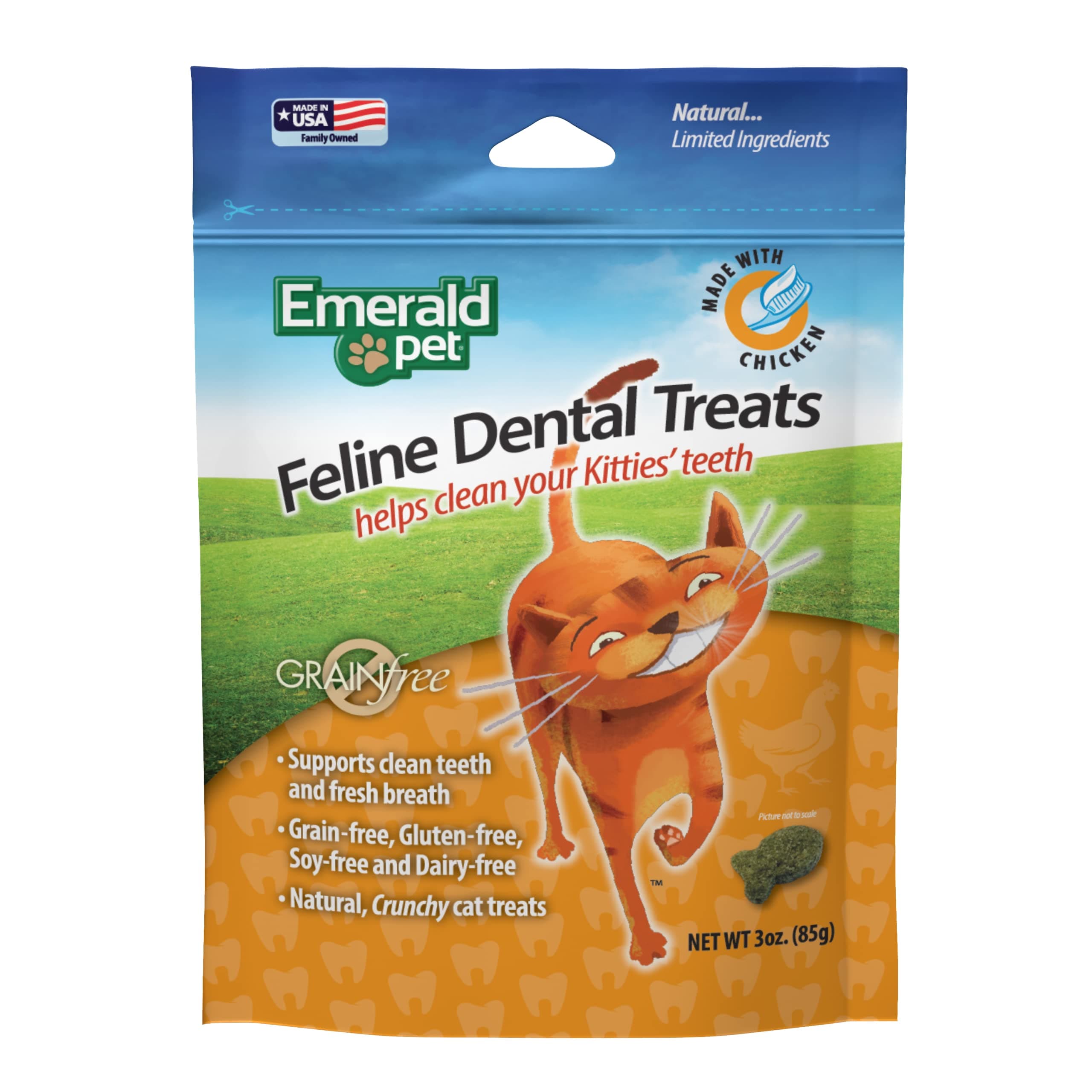 Emerald Pet, Premios Dentales para Gato Receta de Pollo, 85g