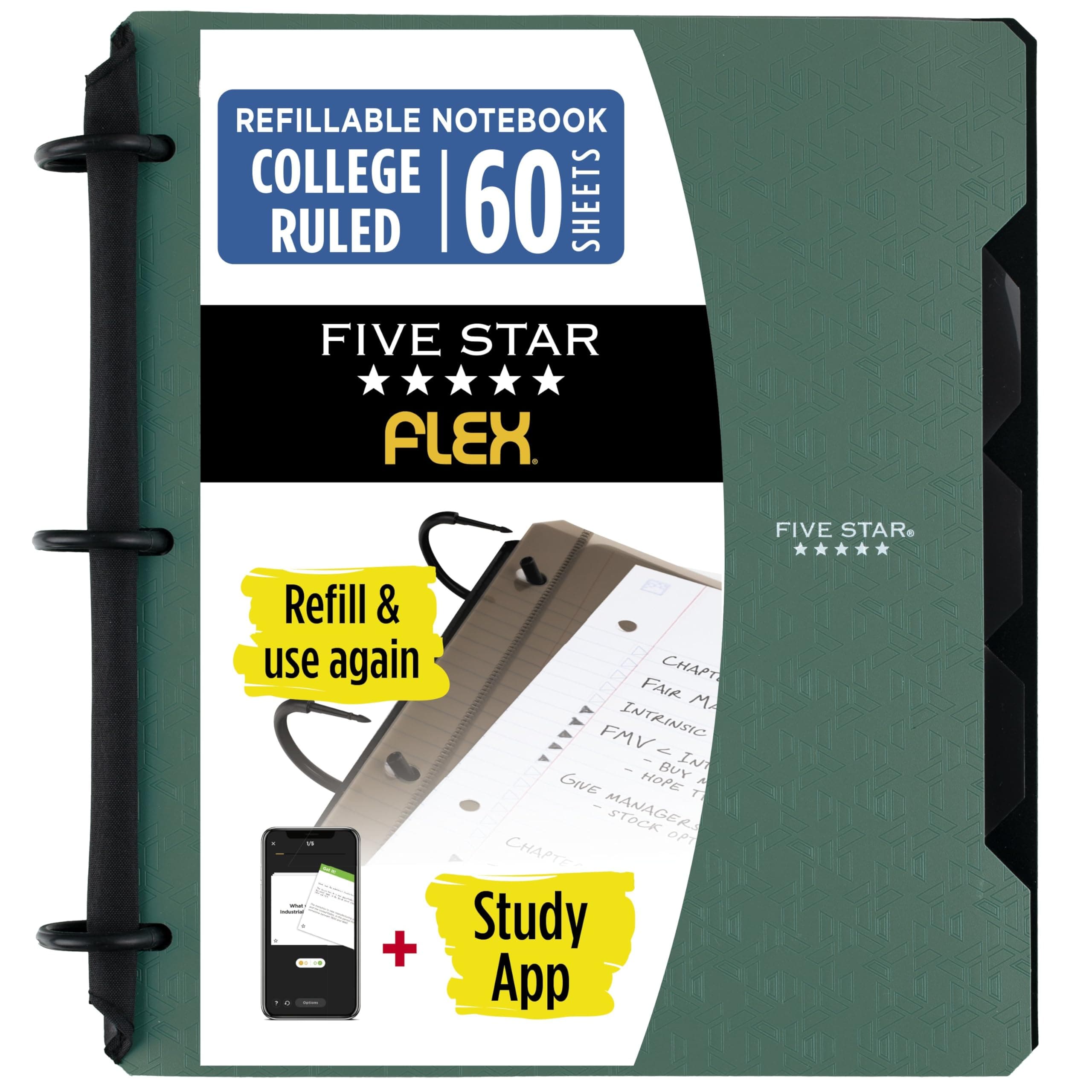 Five Star Cuaderno Híbrido Flex 11.5" x 9.5" 60 Hojas Rayadas Verde