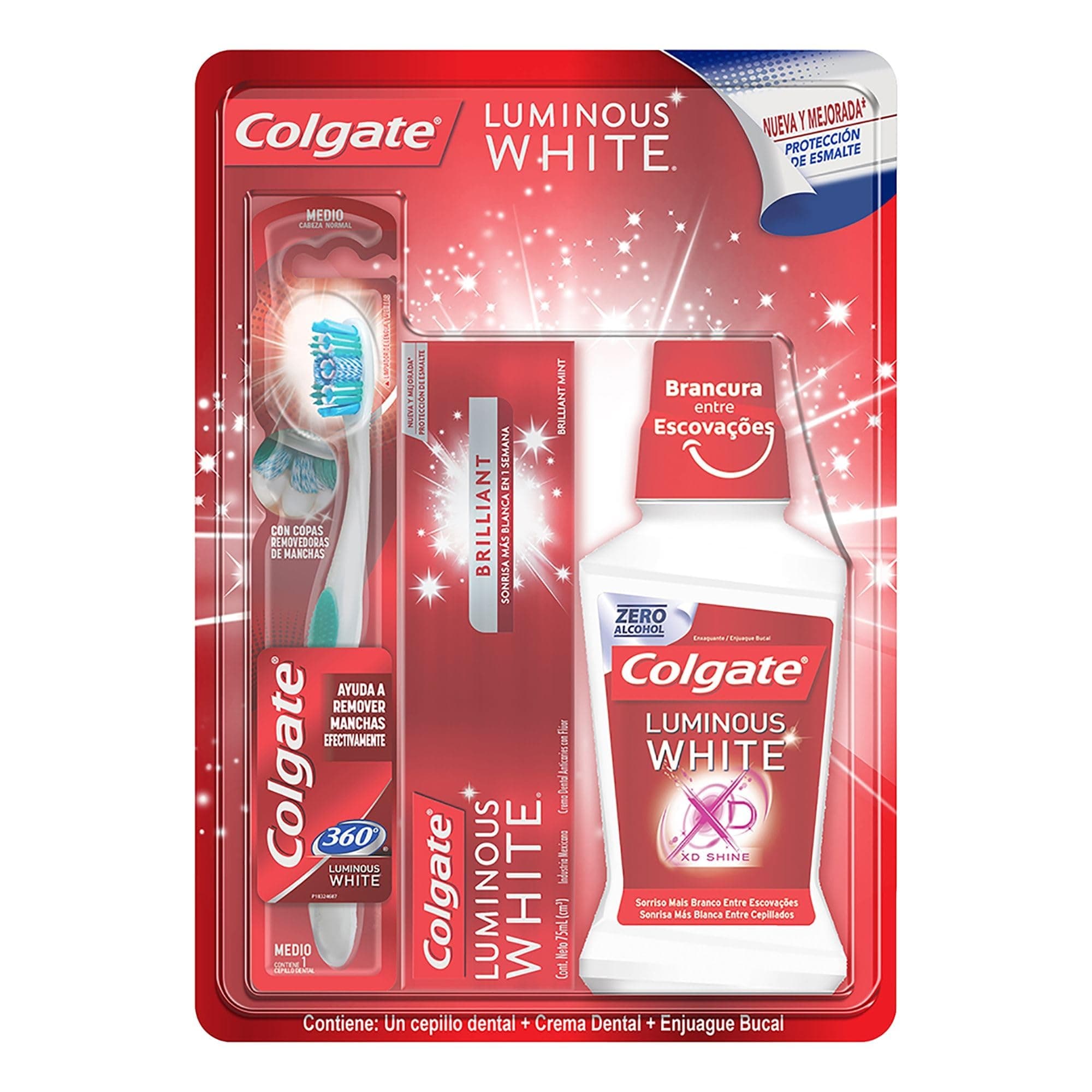 Colgate Luminous White Cepillo + Crema Dental + Enjuague Bucal 3 pzas