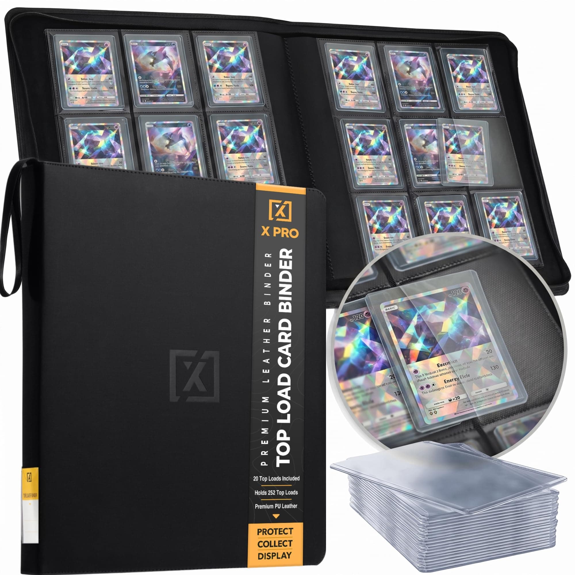X PRO Toploader Binder | Capacidad para 252 Toploaders | 20 Toploaders INCLUIDOS | 9 bolsillos