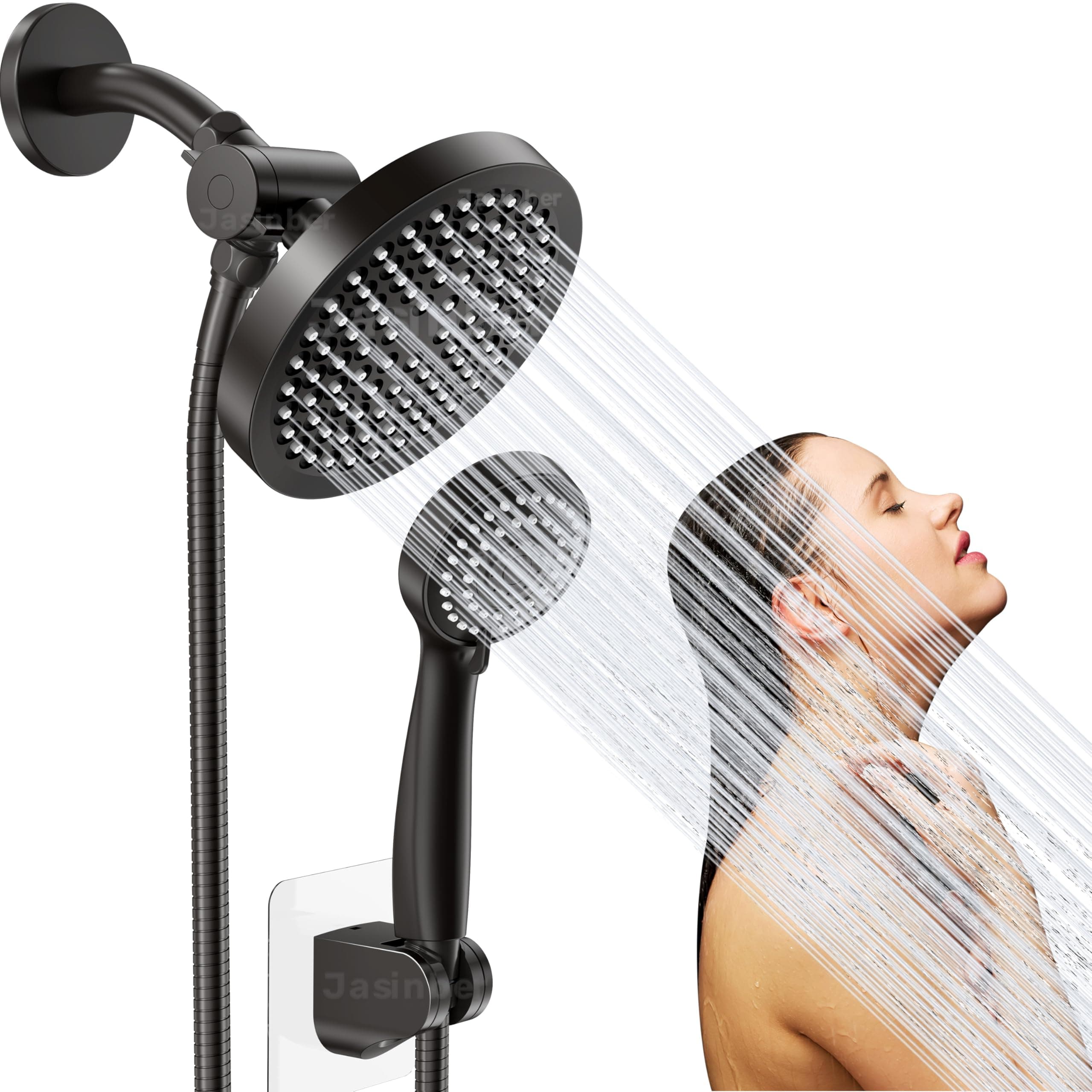 Jasinber Regaderas para Baño Combo de Cabezal de Ducha de Lluvia de Alta Presión de 6" Ducha de Mano