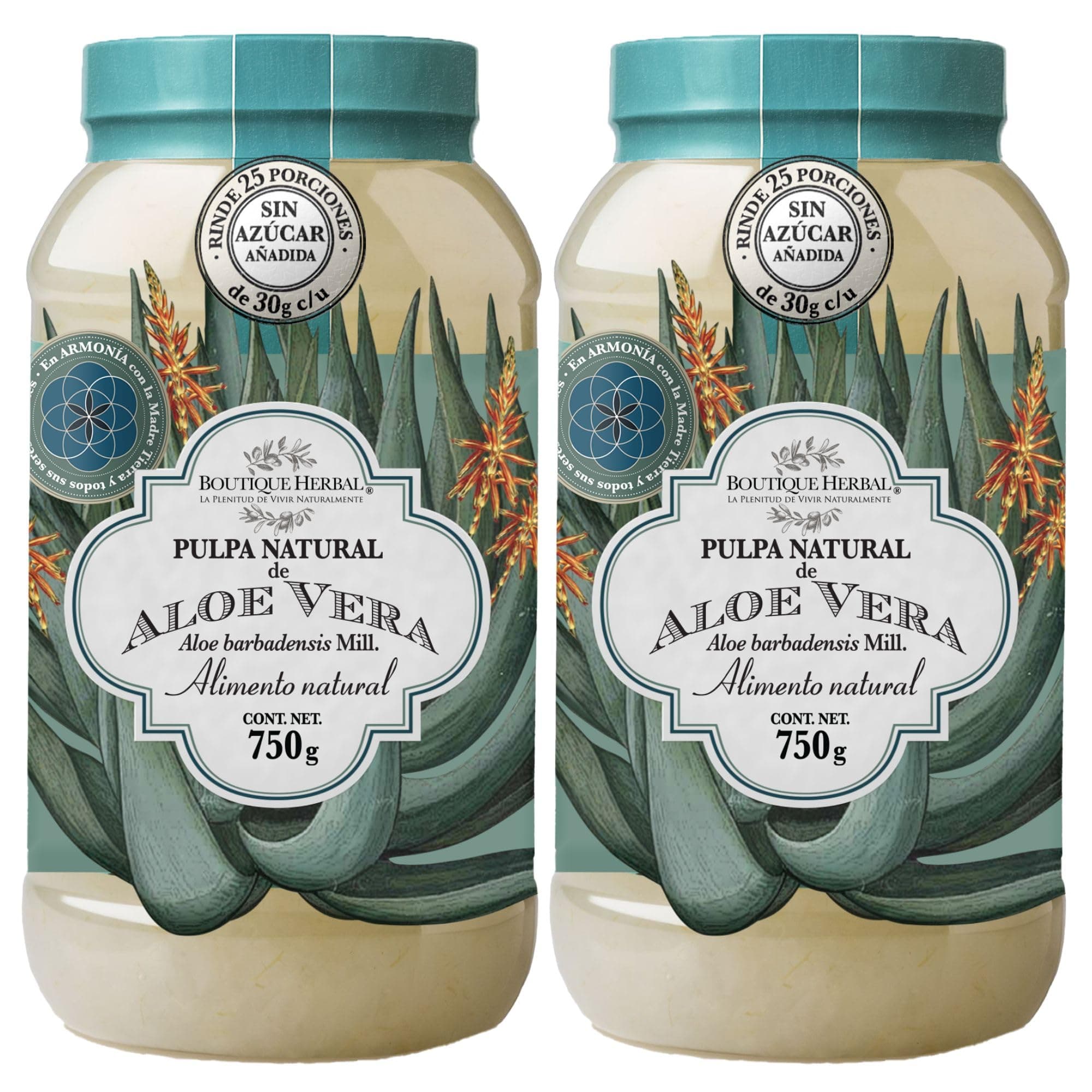 Boutique Herbal KIT 2 PULPAS DE ALOE SÁBILA NATURAL 2 PIEZAS 750GR C/U