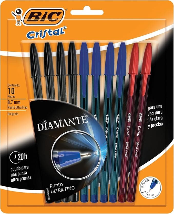 BIC, Bolígrafo de Punto Ultra Fino, Diamante, Escritura Clara y Precisa, 20h de Pulido para una