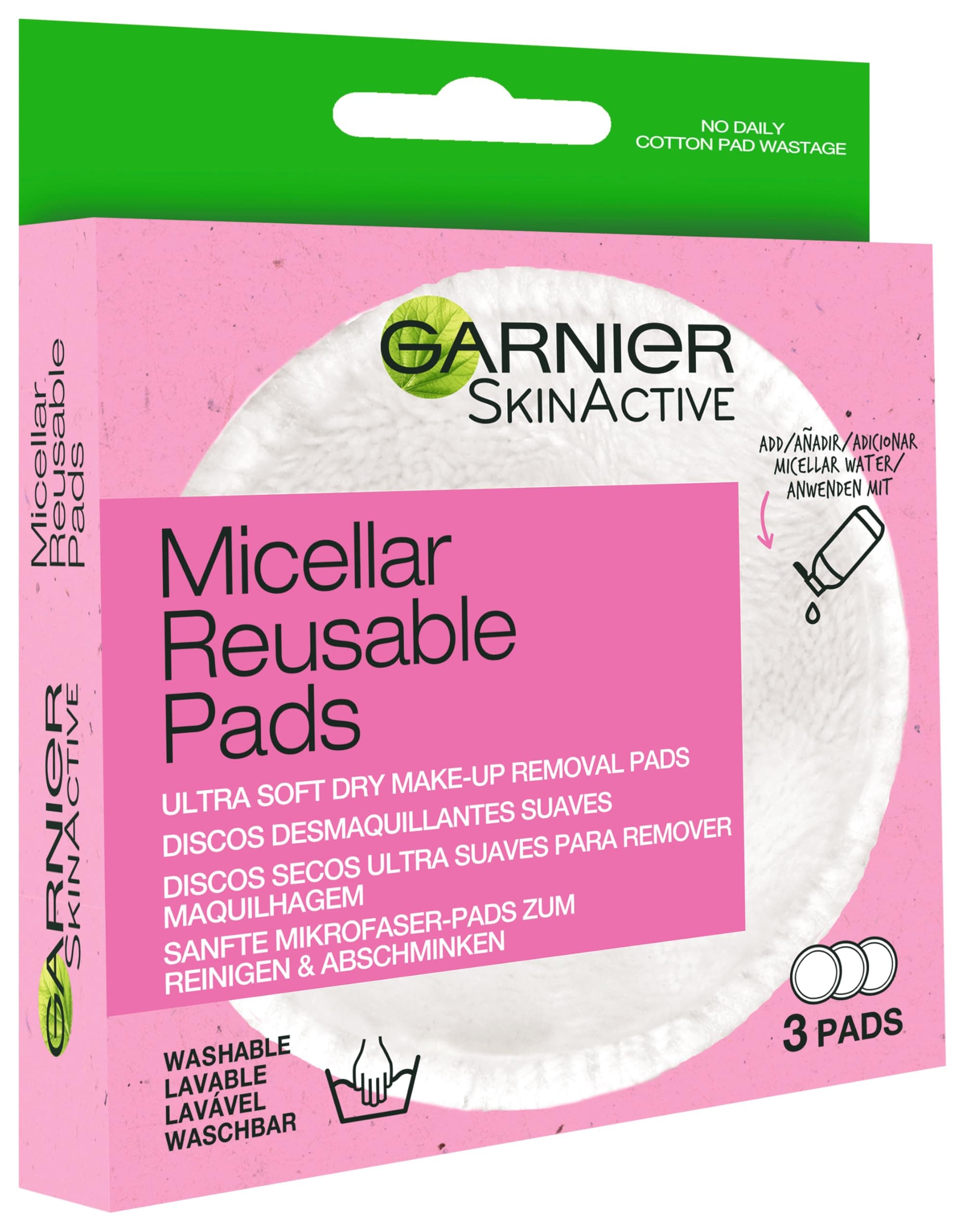 GARNIER Skin Active Ecopads Discos Desmaquillantes Reutilizables de Microfibra 3 Pads
