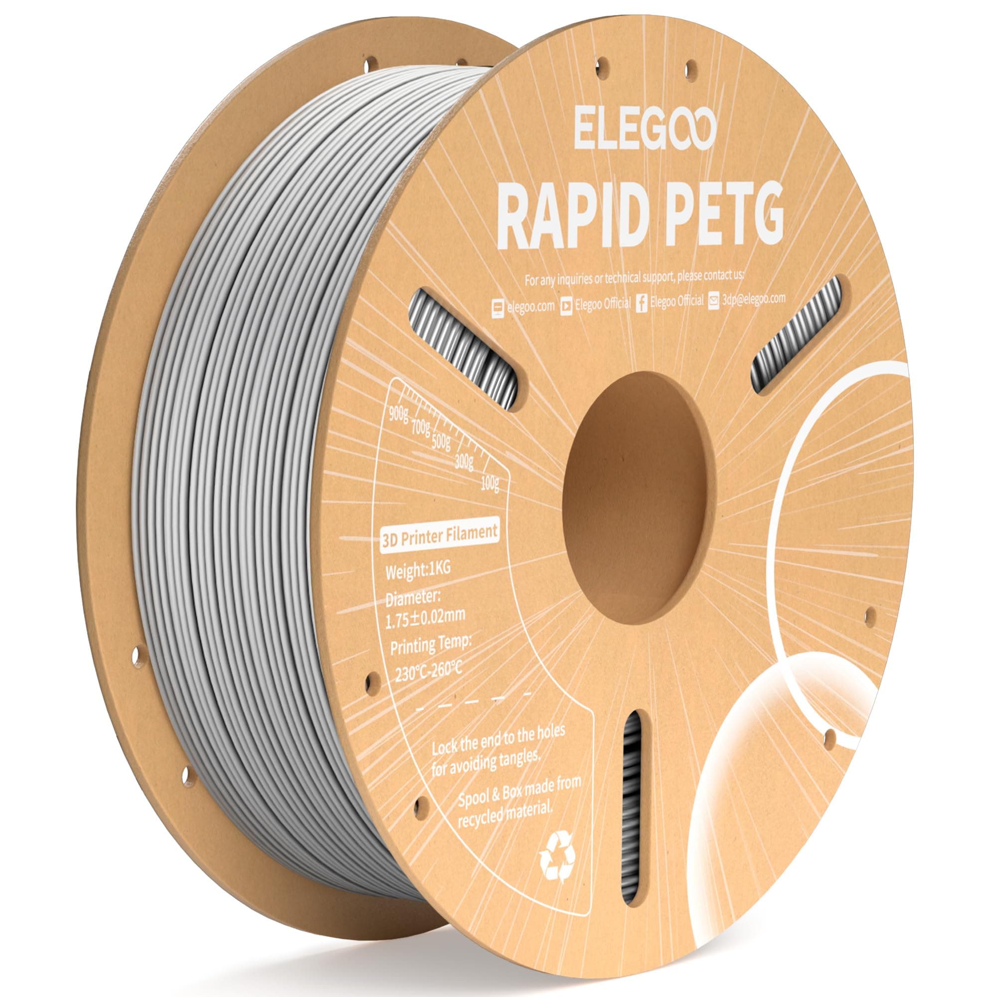 ELEGOO Filamento PETG Rápido 1.75 1KG Gris