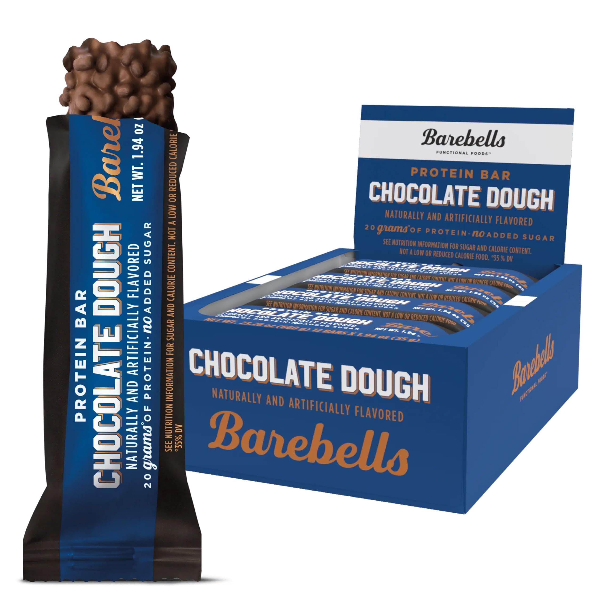 BAREBELLS- “Barras de Proteína Barebells Masa de Chocolate con 1g de Azúcares Totales 12 Recuento
