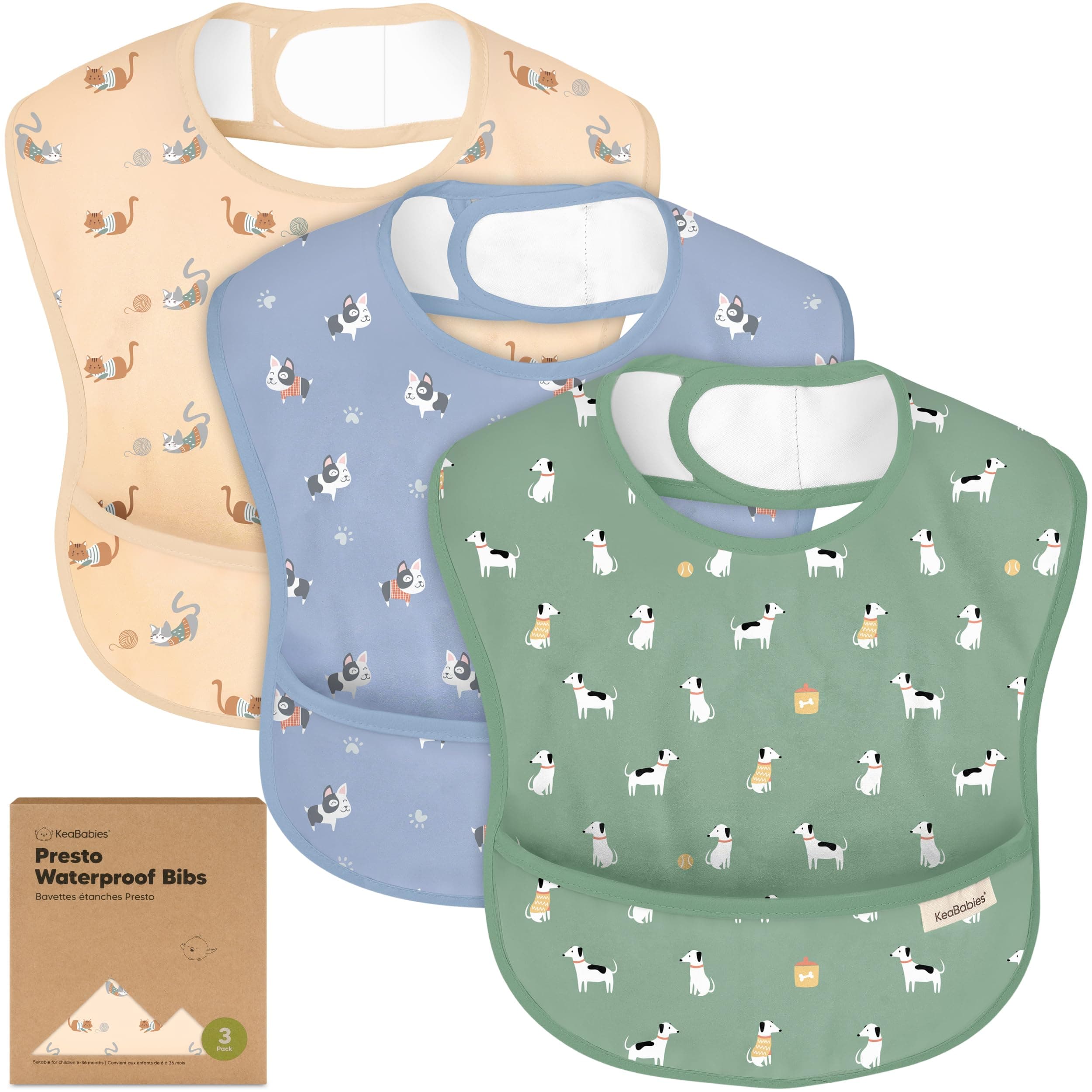 KeaBabies Paquete de 3 baberos impermeables para comer