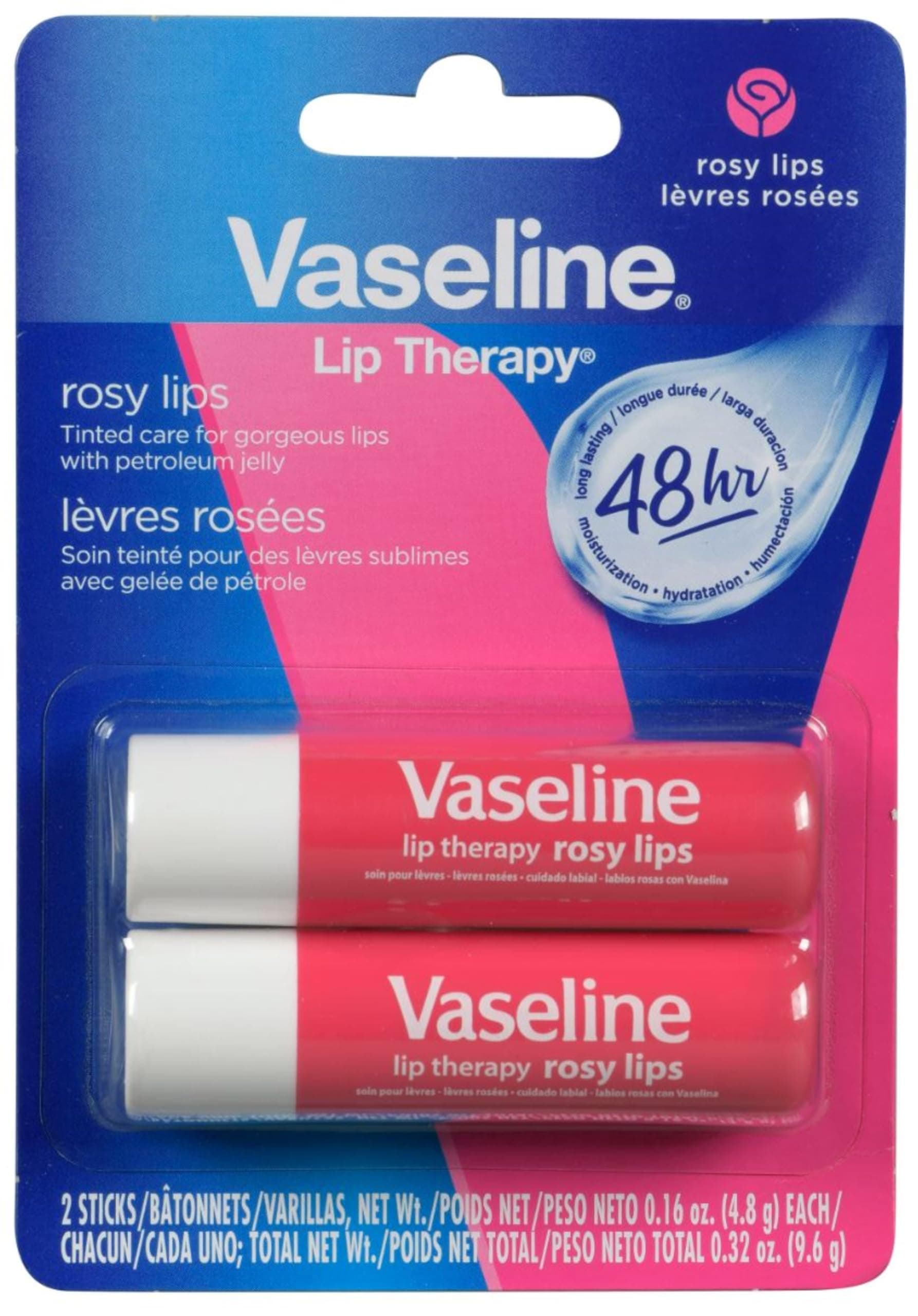 Vaseline 2 pack Bálsamo para Labios Rosy Stick Lip Therapy, 4.8 g c/u