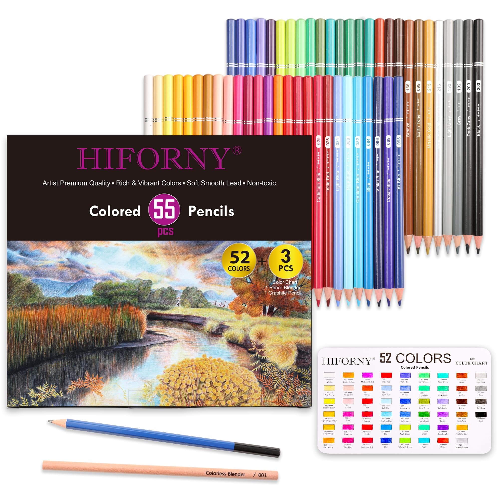 HIFORNY - Juego de 55 Lápices de Colores para Colorear Adultos