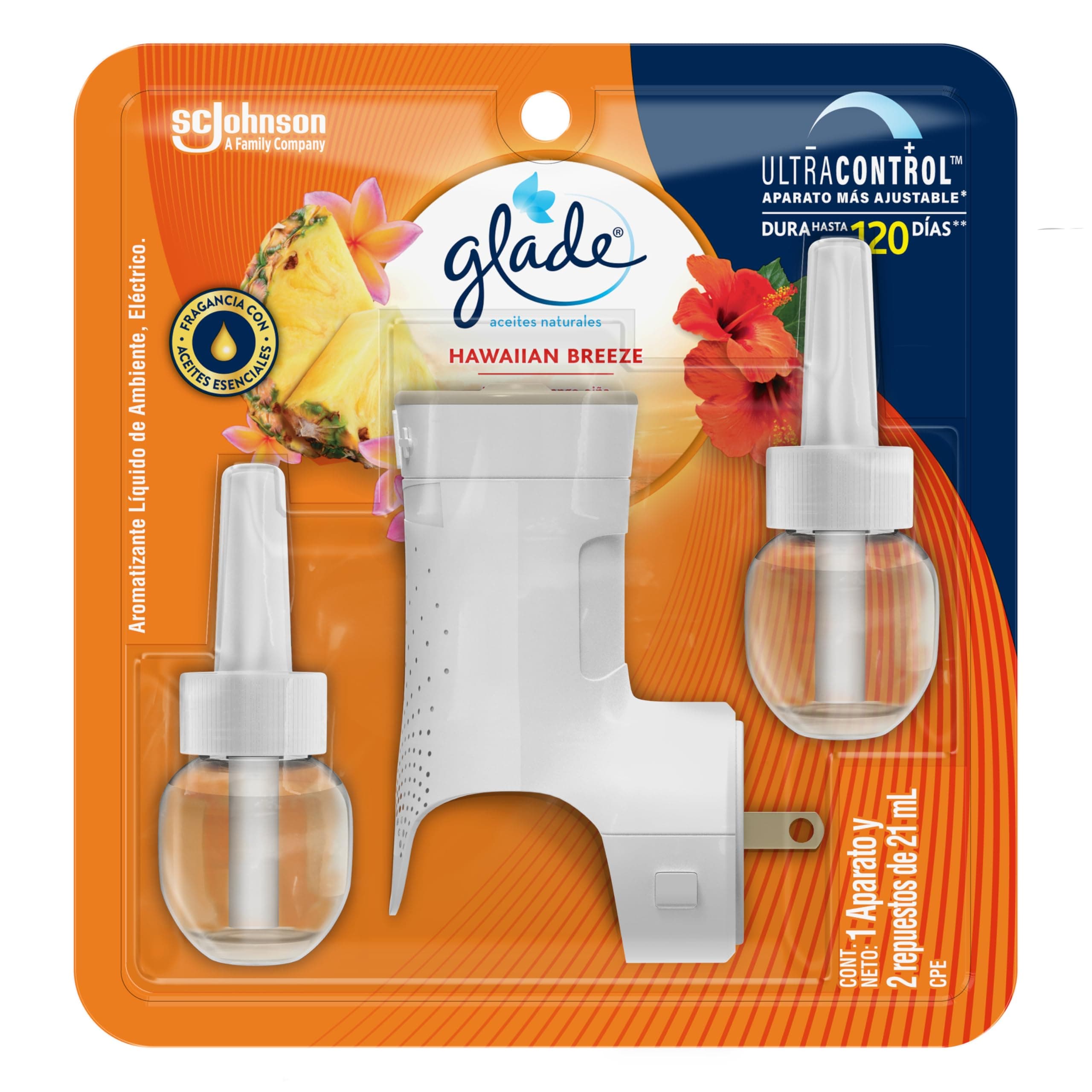 Glade Aromatizante Eléctrico Hawaiian Breeze, Aparato y 2 Repuestos 21ml
