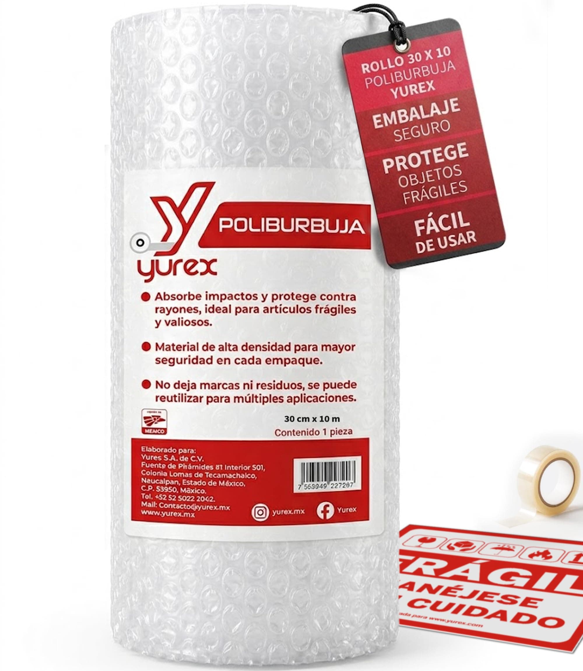 YUREX Papel Burbuja 30cm x 10m Poliburbuja para Empaque y Embalaje