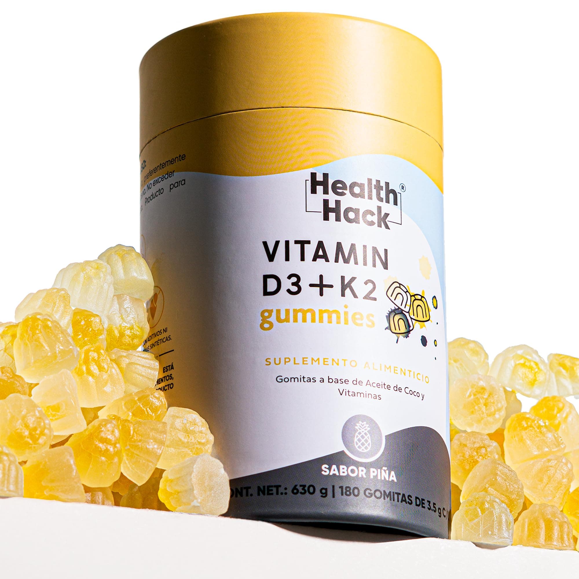 Vitamina D3 + K2 400 UI Aceite de Coco 180 Gomitas Sin Azúcar Health Hack