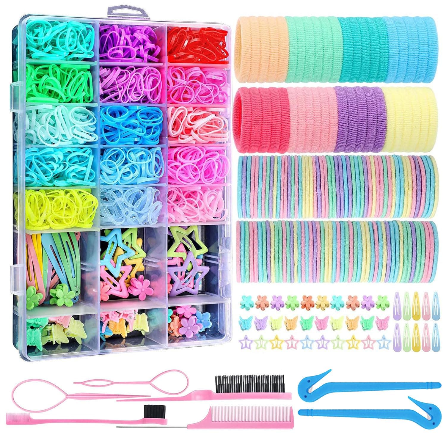 NUHEXRY Set de Accesorios Para el Cabello, 1690 bandas de goma para el cabello duraderas y