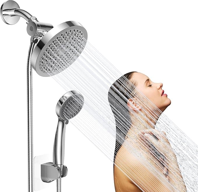 Jasinber Regaderas para Baño Combo de Cabezal de Ducha de Lluvia de Alta Presión de 6" Ducha de Mano