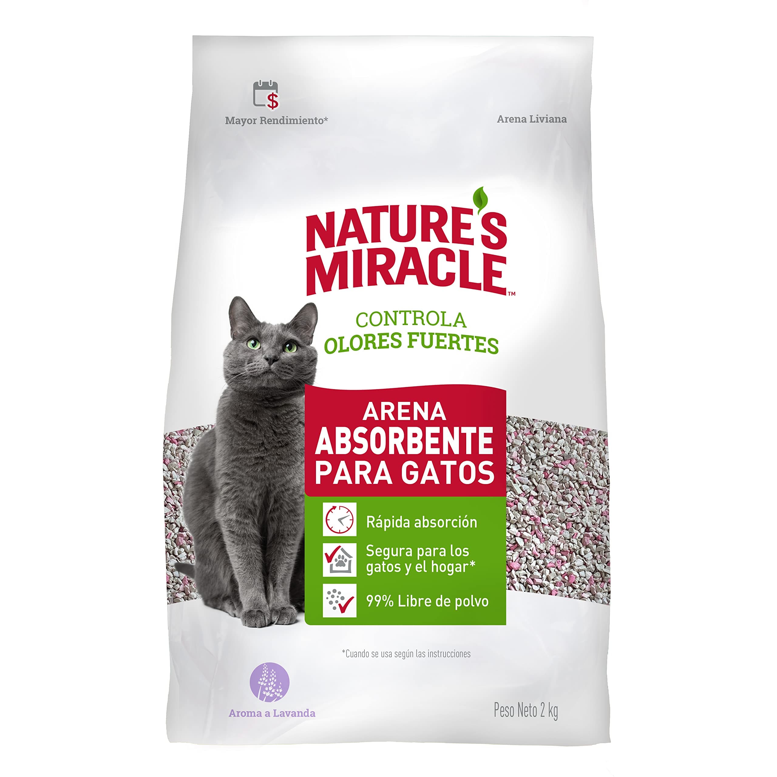 Nature's Miracle - Arena para Gato - Absorbente - 2 Kg - Aroma a Lavanda - Rápida Absorción - Fácil