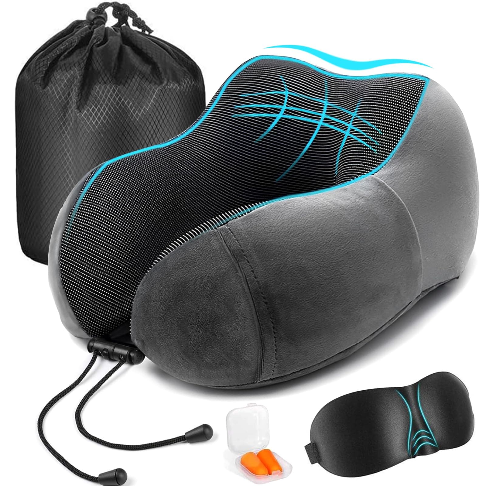 Almohada de Viaje, Almohada de Cuello Viscoelástica de Espuma de Memoria, Funda de Almohada
