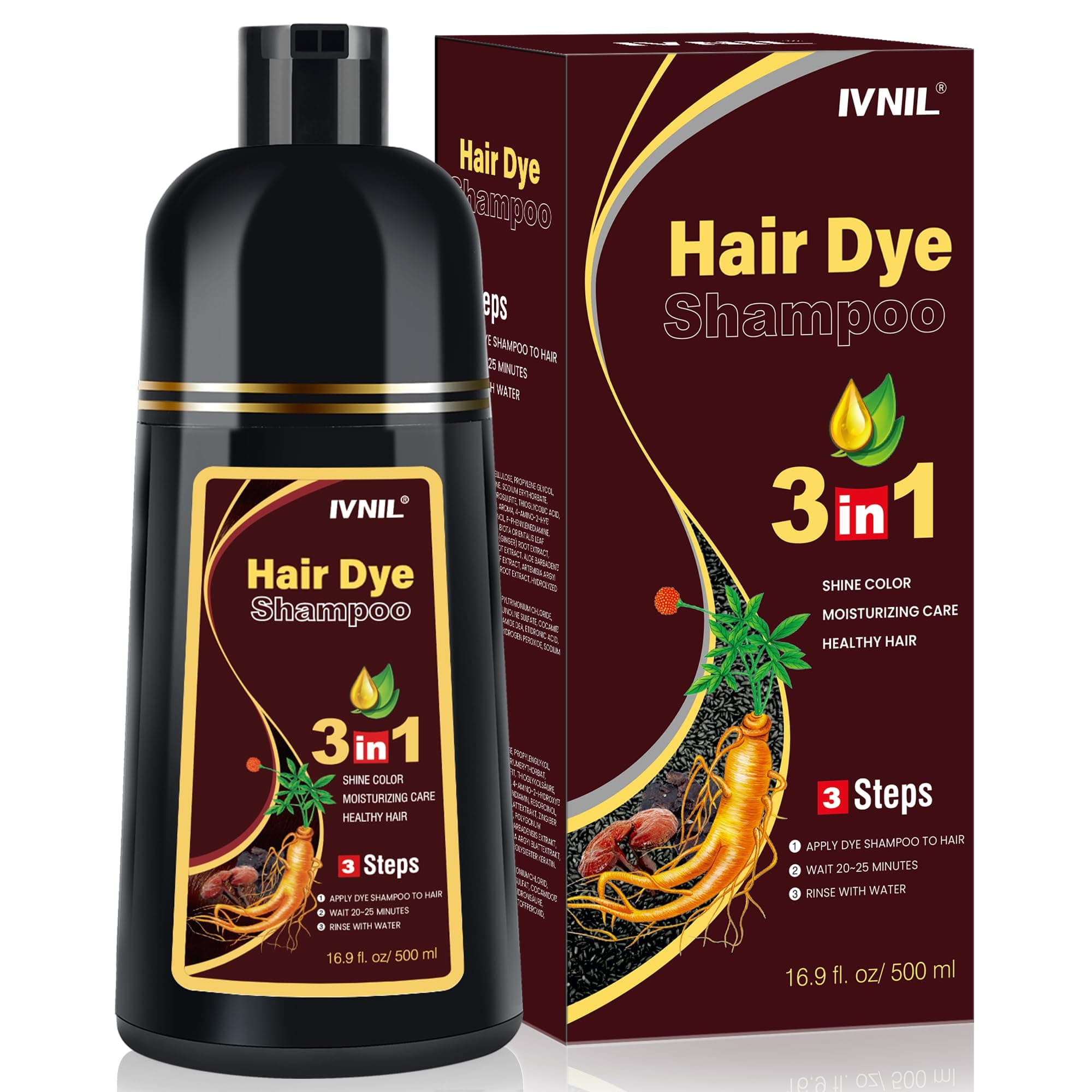 Dark Brown Hair Dye Shampoo 3 in 1
