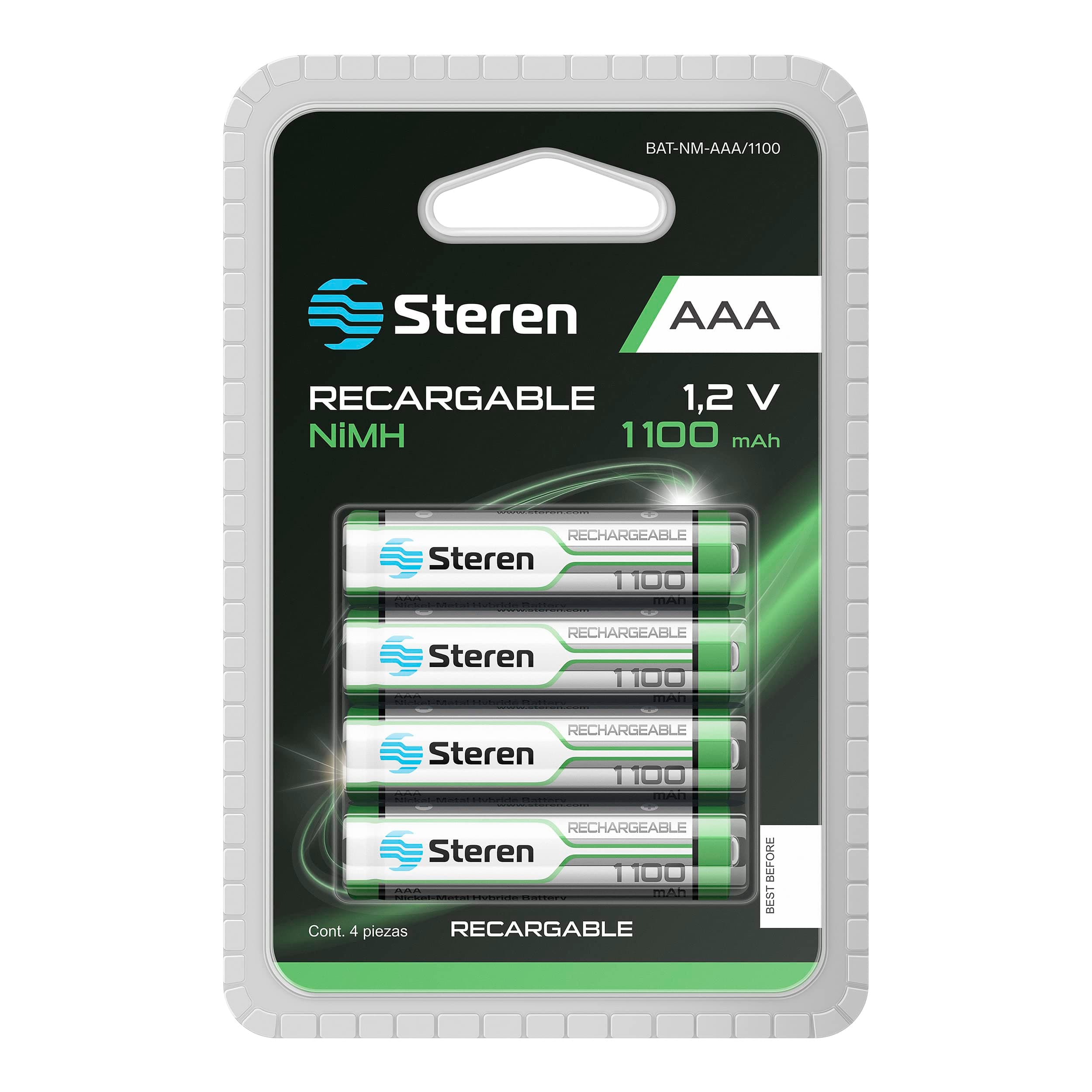 STEREN BAT-NM-AAA/1100 Paquete de 4 Pilas Recargables de Alta Capacidad AAA composición química de
