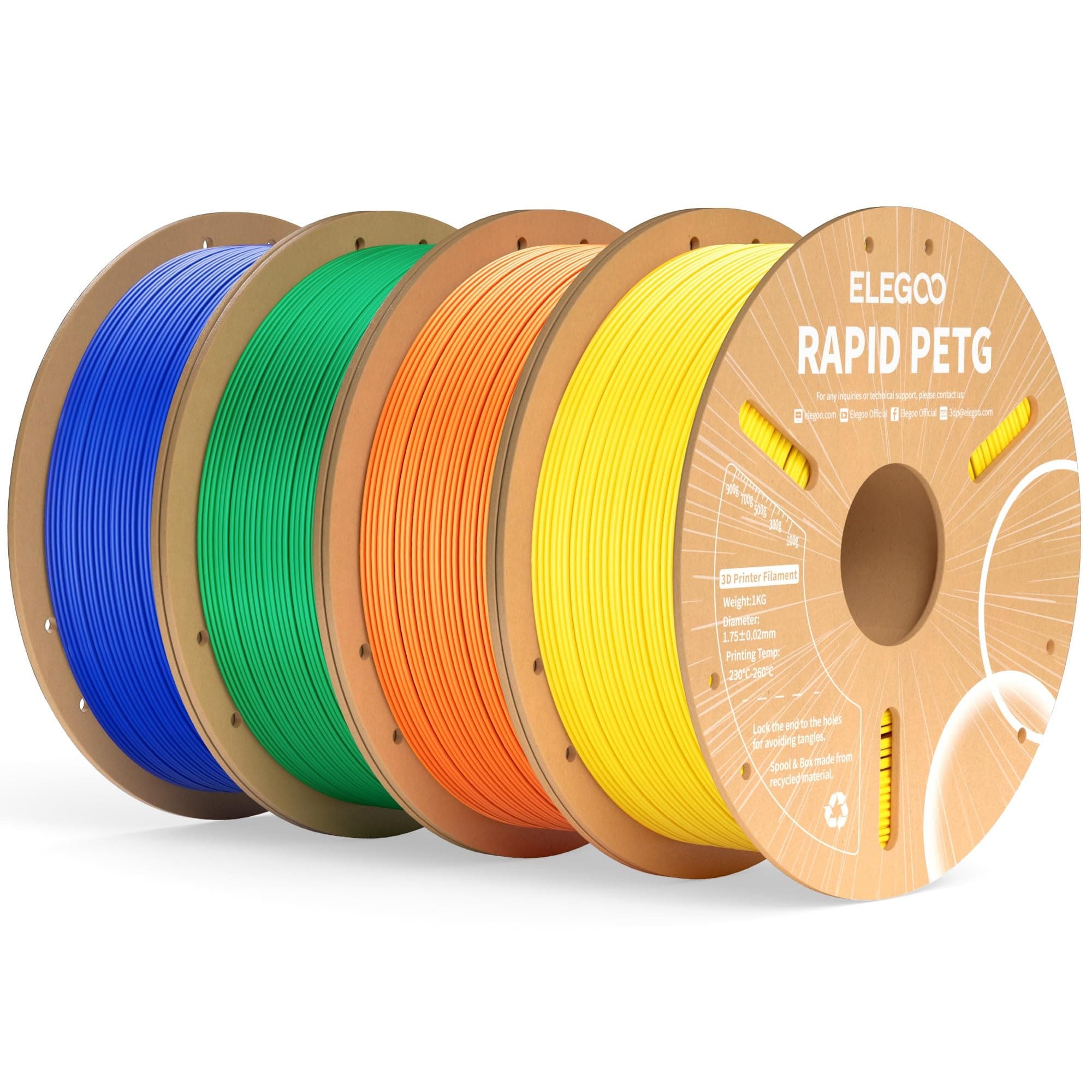 ELEGOO Filamento PETG Rápido 1.75 4KG Amarillo/Naranja/Verde/Azul