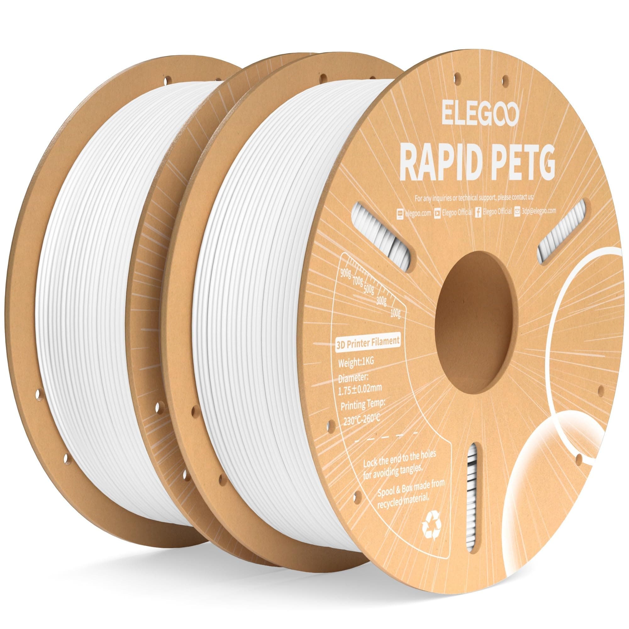 ELEGOO Filamento PETG Rápido 1.75 2KG Blanco