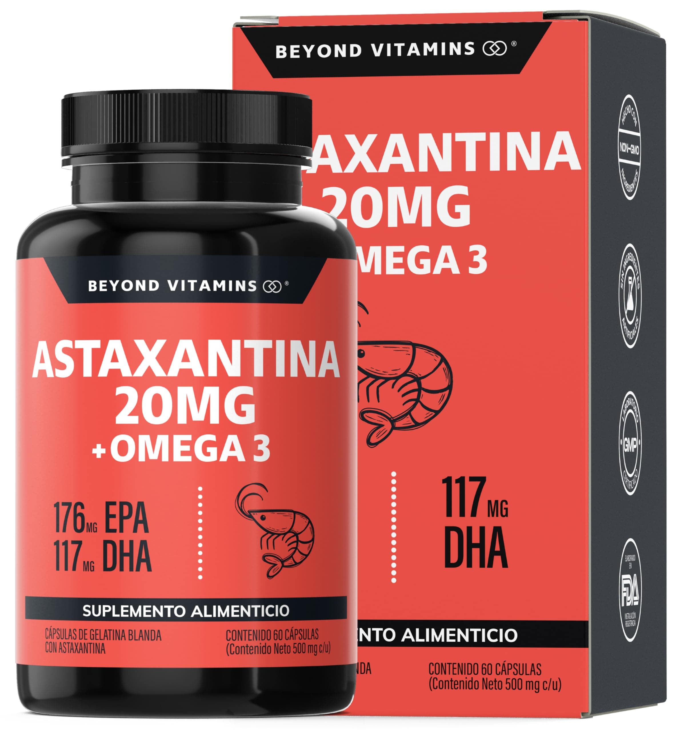 Beyond Vitamins Astaxantina 20mg de Haematococcus pluvialis + Omega 3 EPA/DHA