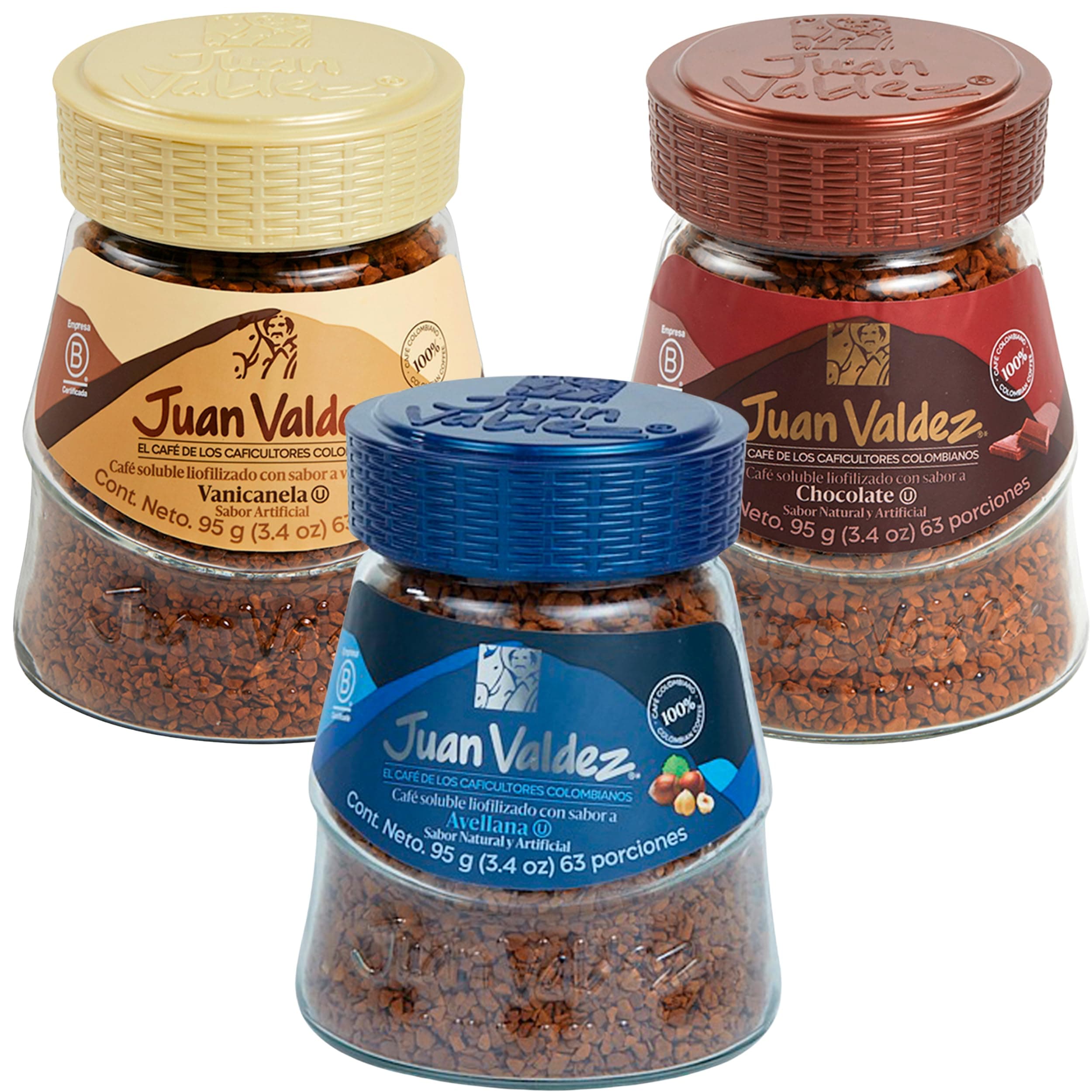 Juan Valdez- Pack de 3, Café Soluble Liofilizado de Colombia, Chocolate, Vainilla Canela y