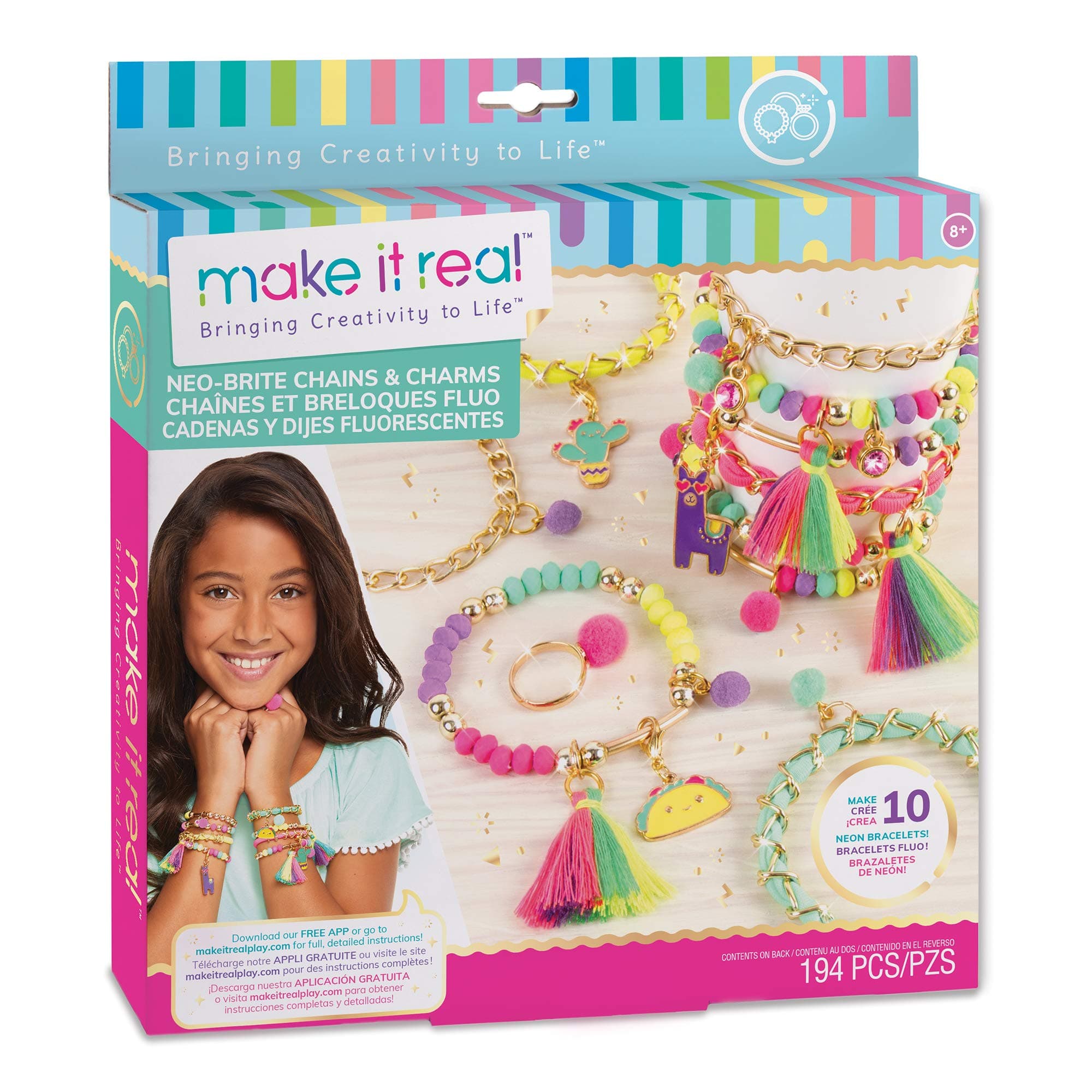 Make It Real - - Cadenas y colgantes Neo-Brite. Kit para hacer pulseras